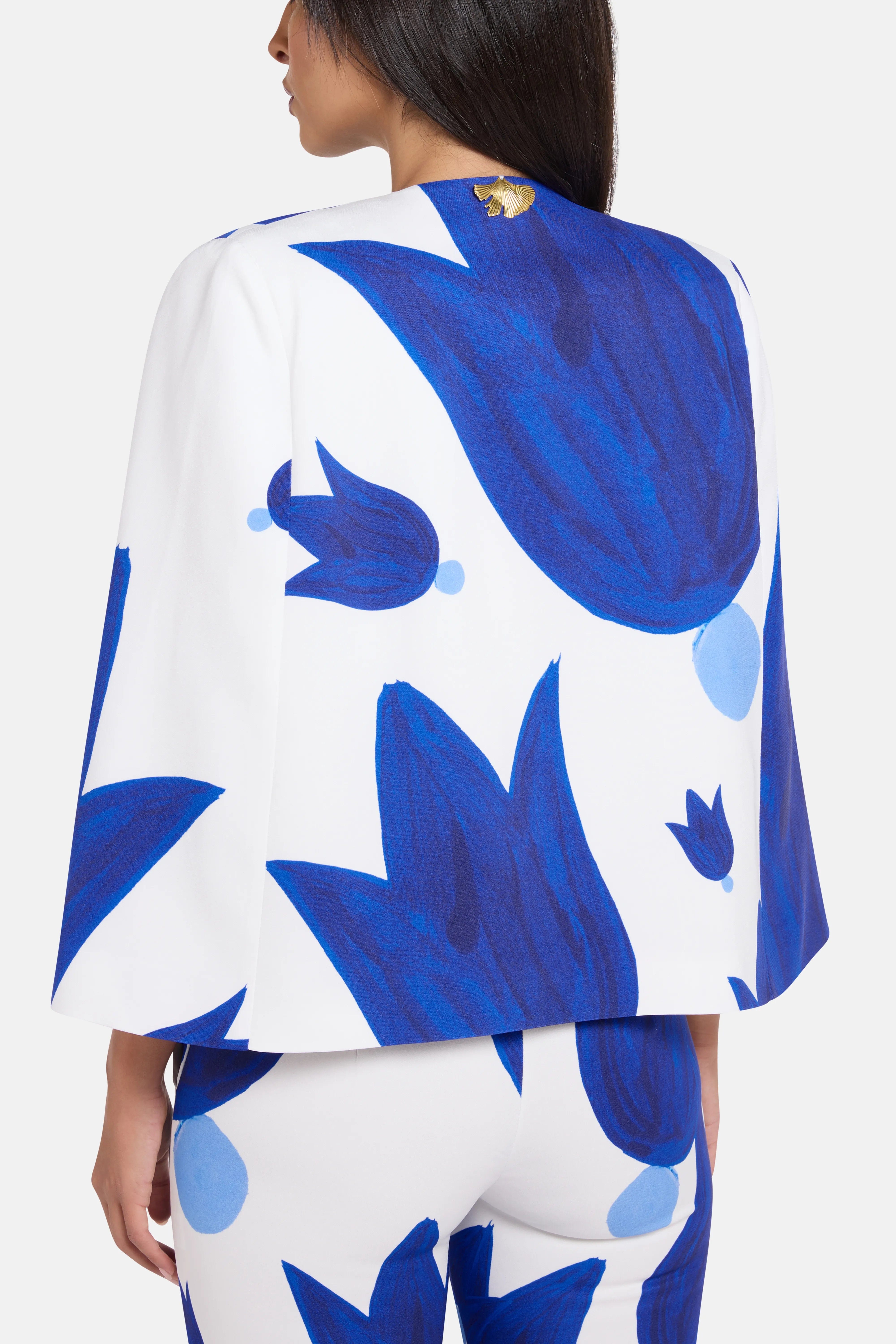 Themis Z Theano Patterned Cape Coat in Blue and White