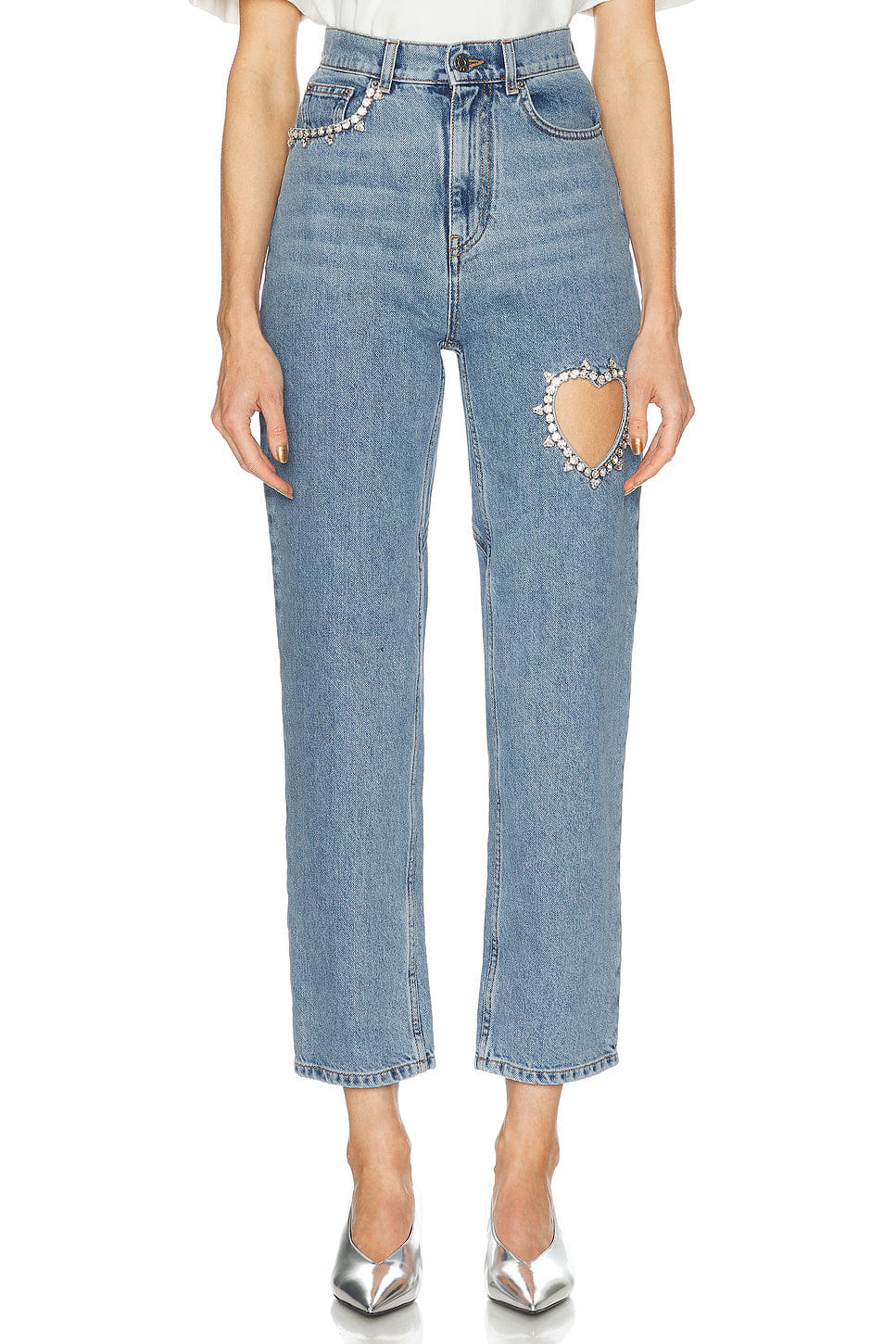 AREA Crystal Heart Straight Leg Jeans