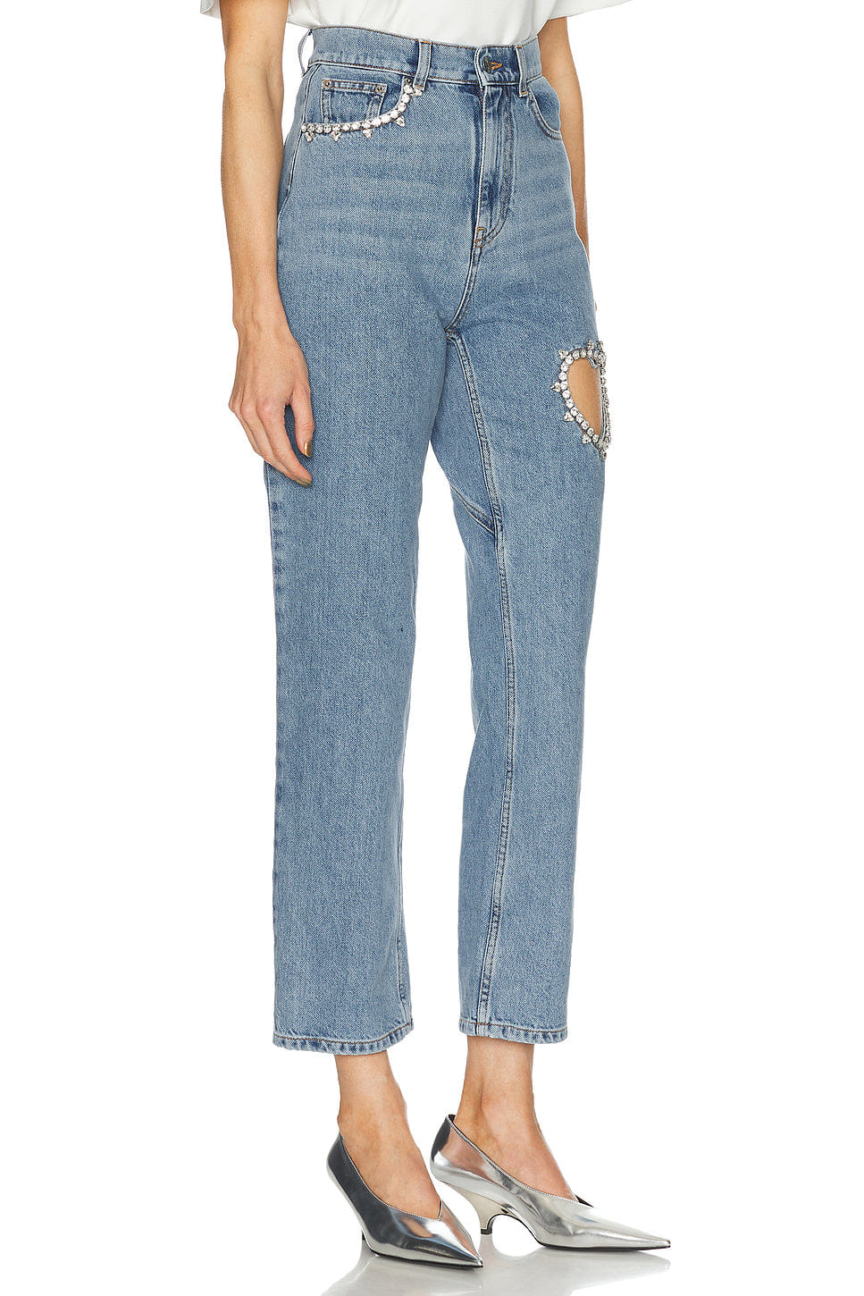 AREA Crystal Heart Straight Leg Jeans
