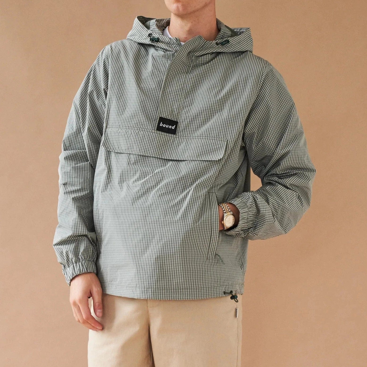 Bound Hessle Check Smock - Olive Green