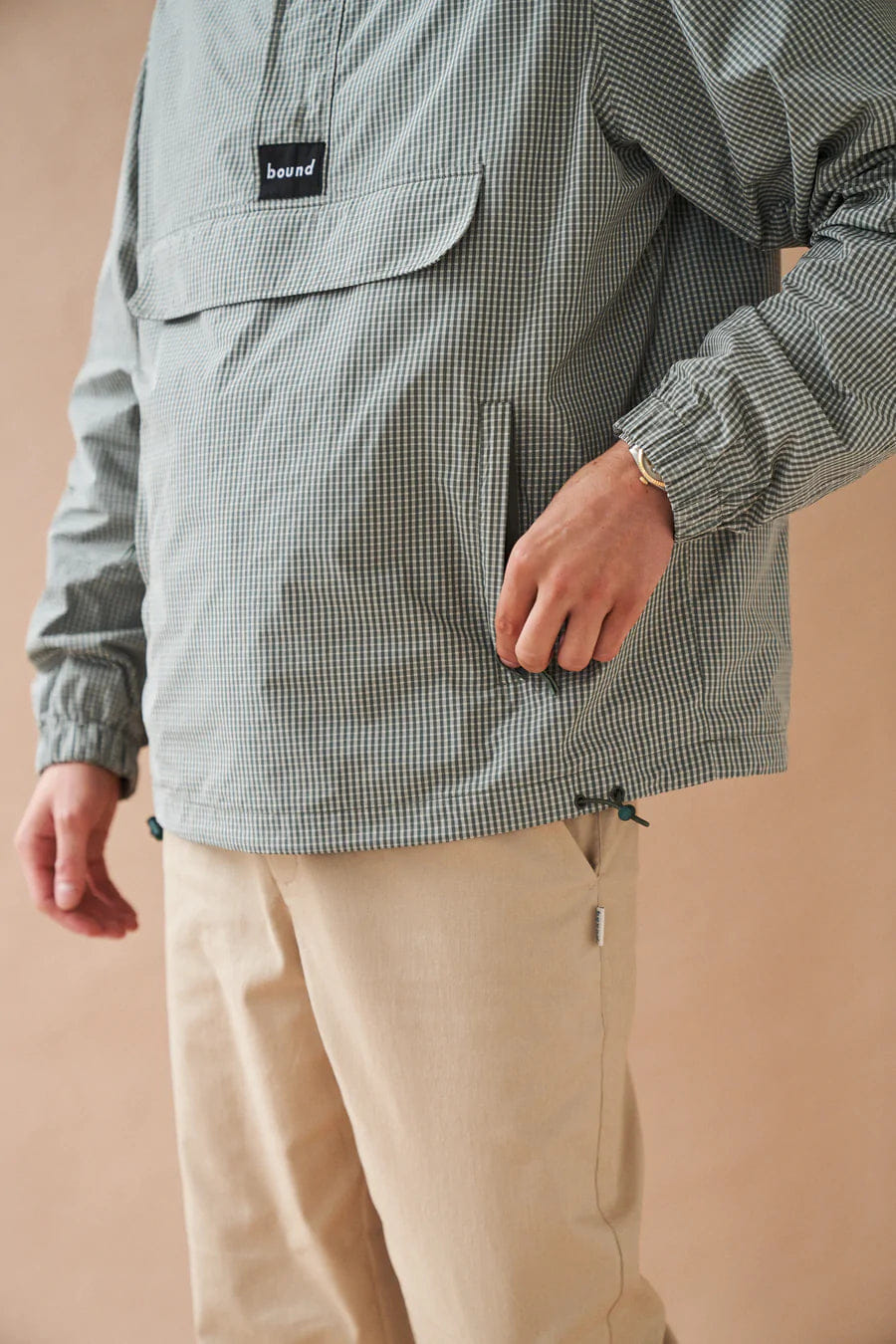 Bound Hessle Check Smock - Olive Green