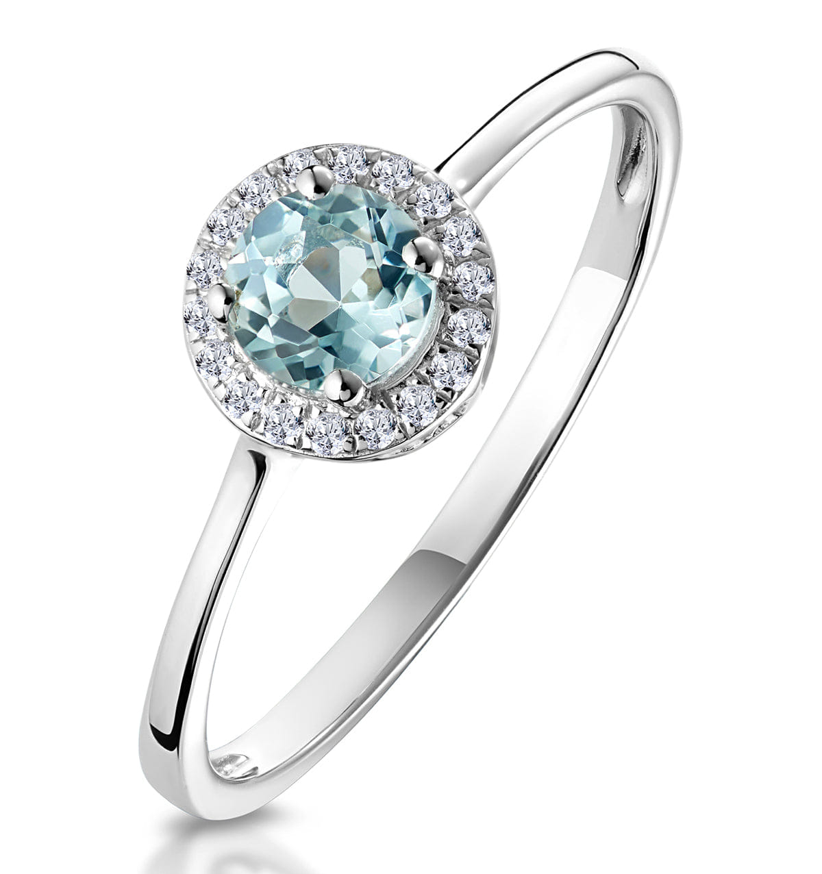 Diamond 0.37ct Aquamarine and Diamond Stellato Ring in 9K White Gold