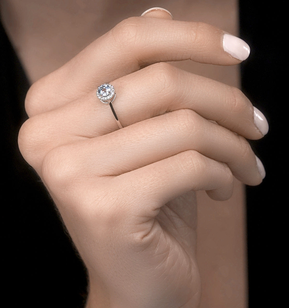 Diamond 0.37ct Aquamarine and Diamond Stellato Ring in 9K White Gold