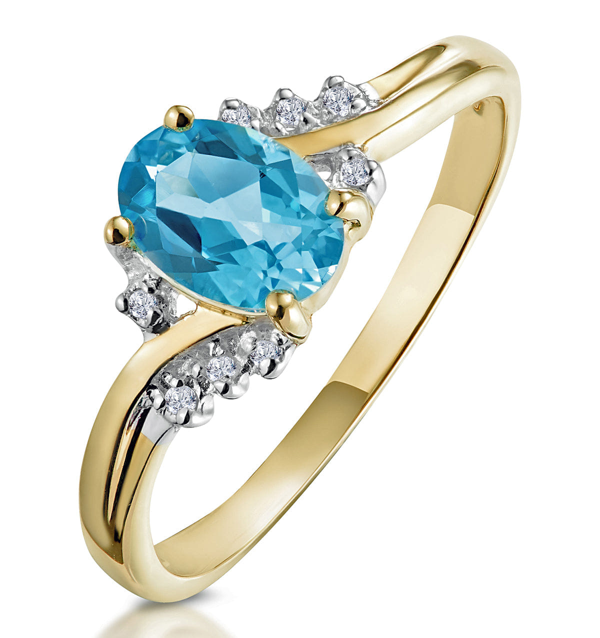 Diamond Blue Topaz 0.94CT And Diamond 9K Yellow Gold Ring