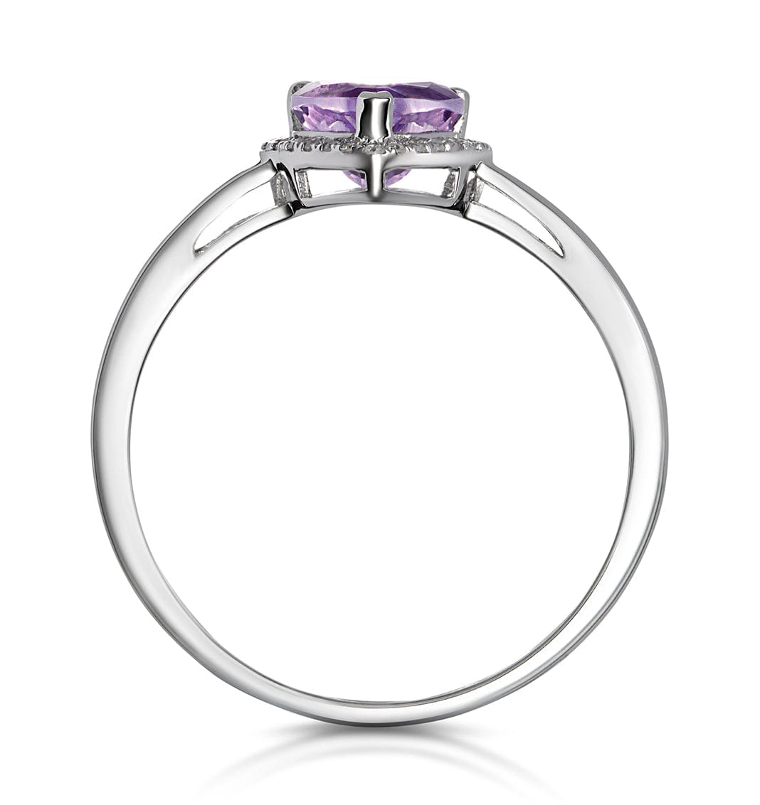 Diamond Halo Amethyst and Diamond Stellato Heart Ring in 9K White Gold