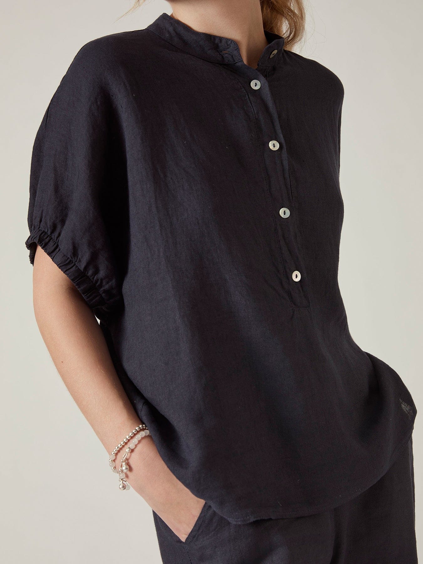 James Lakeland Relaxed Fit Linen Blouse Blue