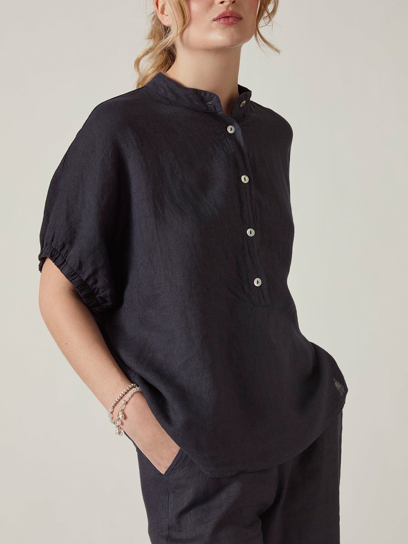 James Lakeland Relaxed Fit Linen Blouse Blue