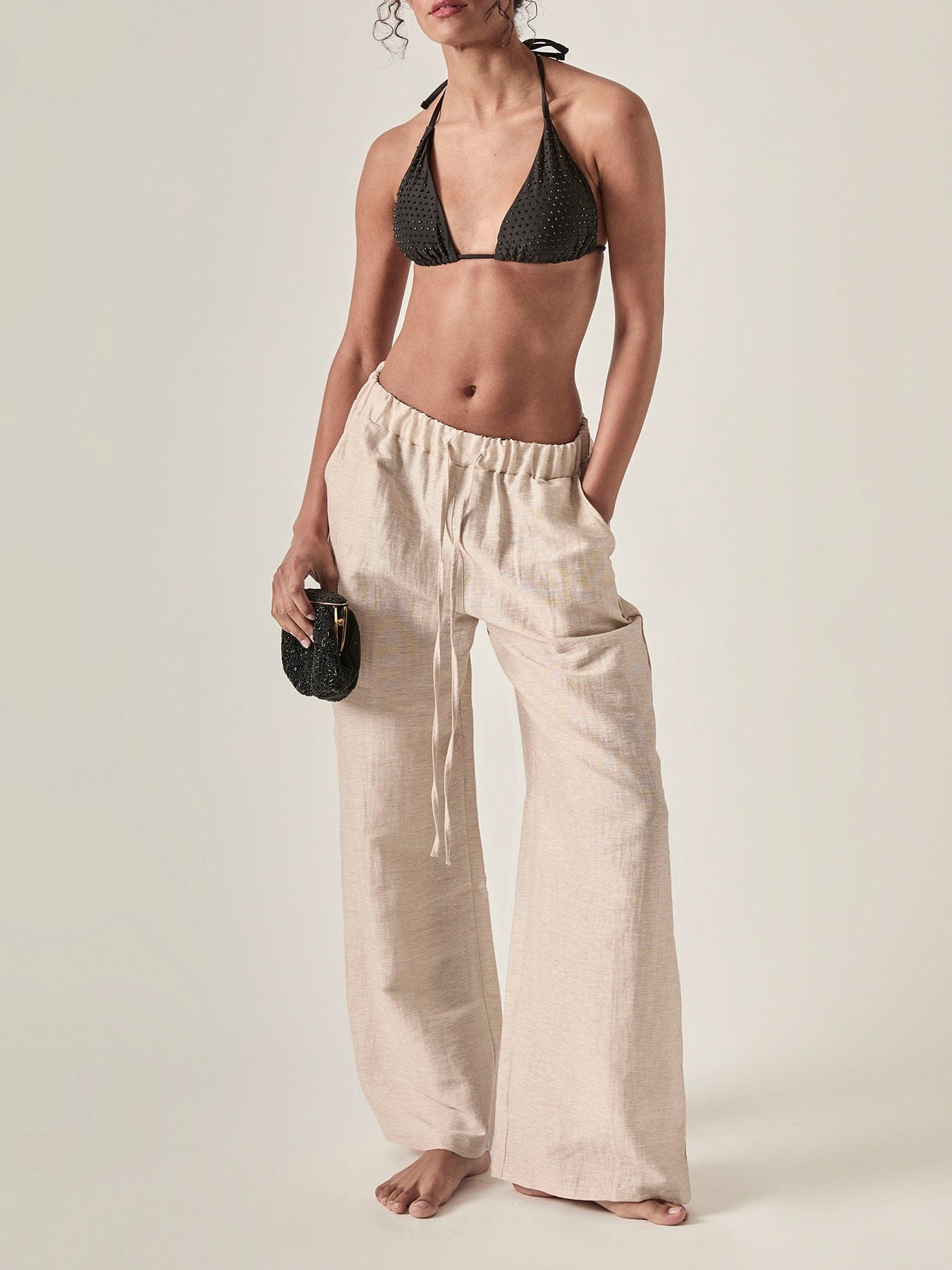 James Lakeland Linen Blend Pull - On Trousers Beige