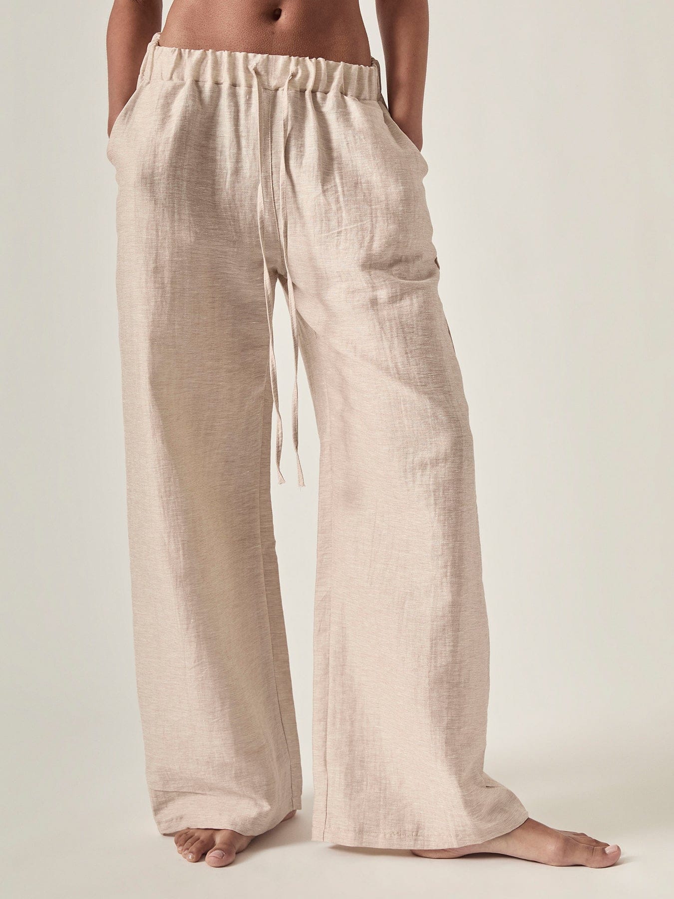 James Lakeland Linen Blend Pull - On Trousers Beige