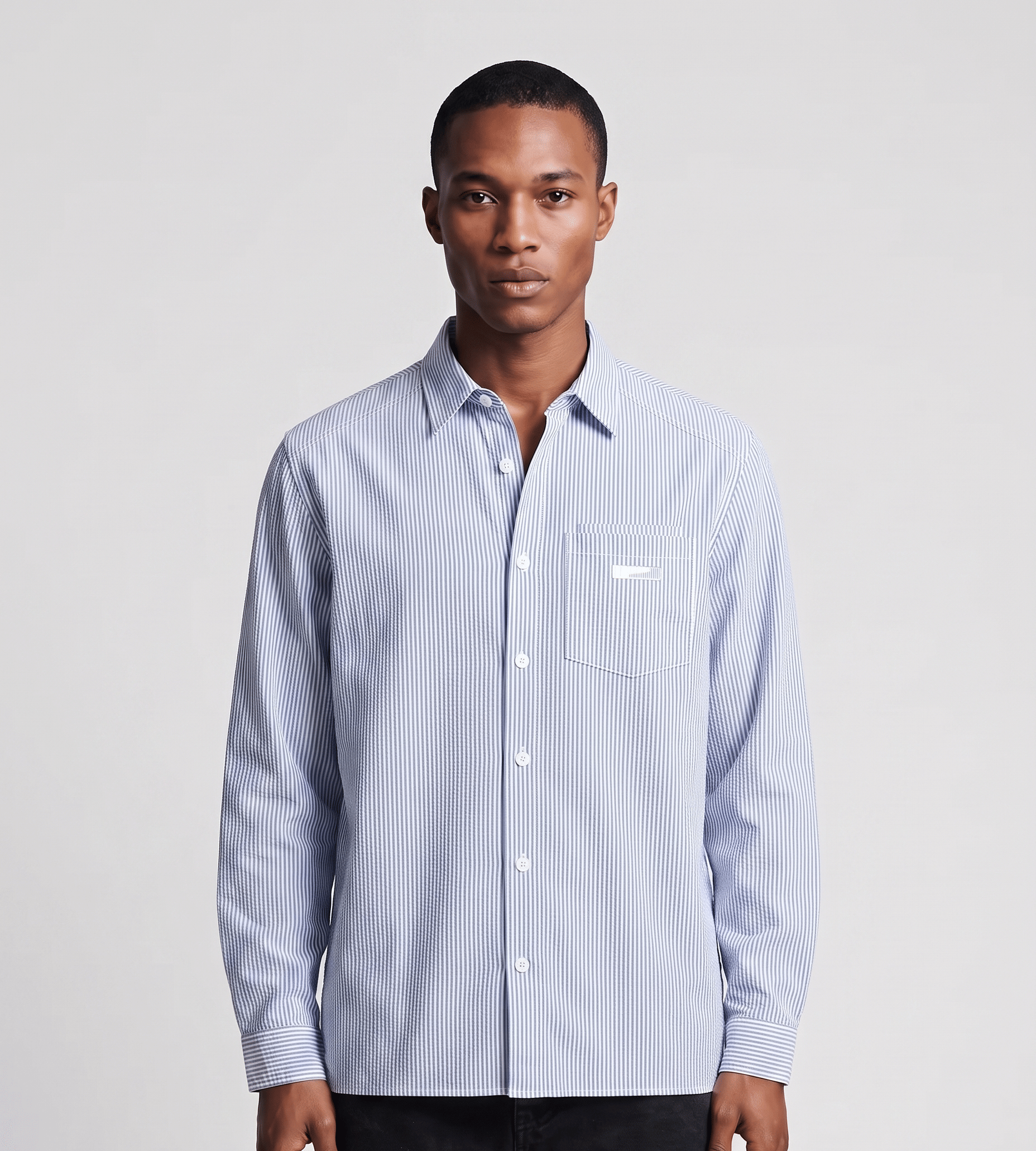 WHITE* Baskèts Fine Stripe Shirt Blue White