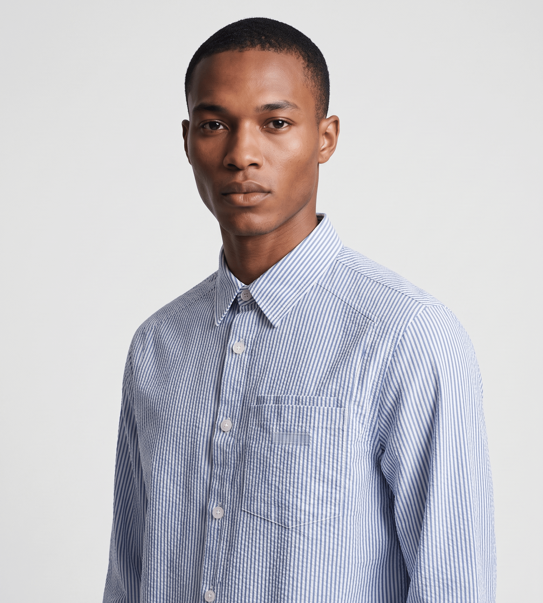 WHITE* Baskèts Fine Stripe Shirt Blue White
