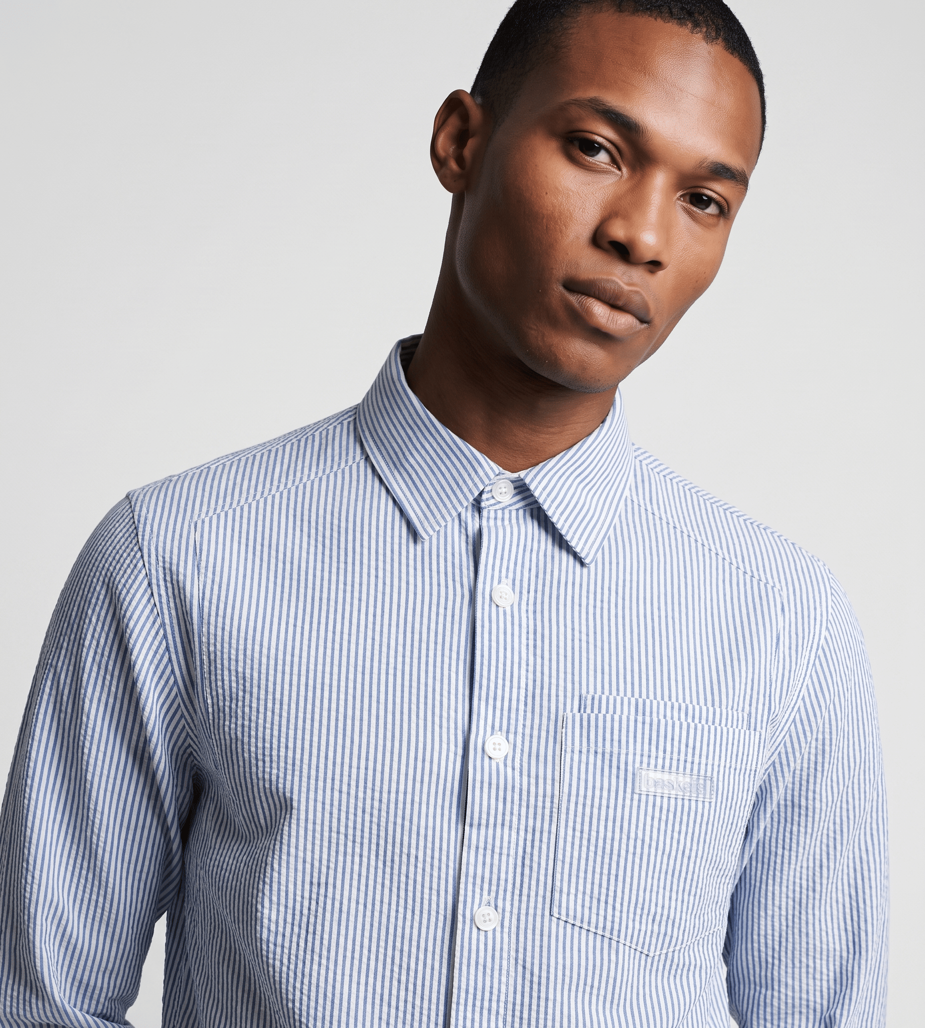 WHITE* Baskèts Fine Stripe Shirt Blue White