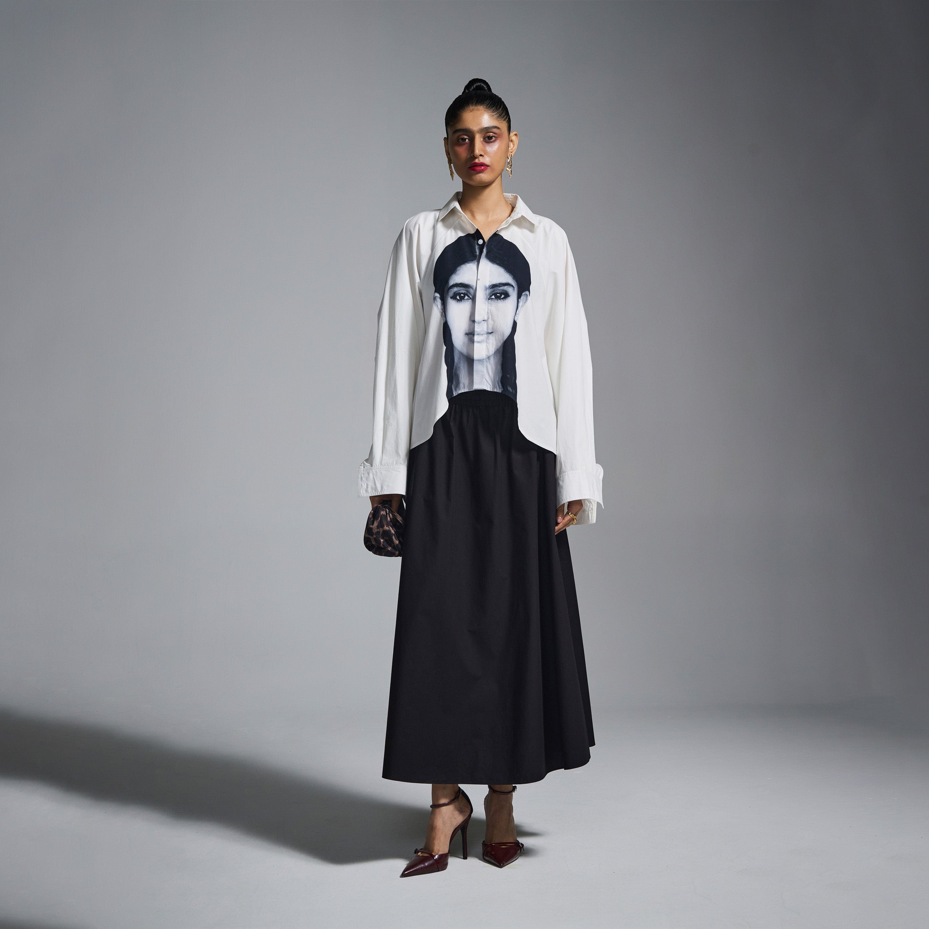 LINE A - line circular cotton skirt - Black