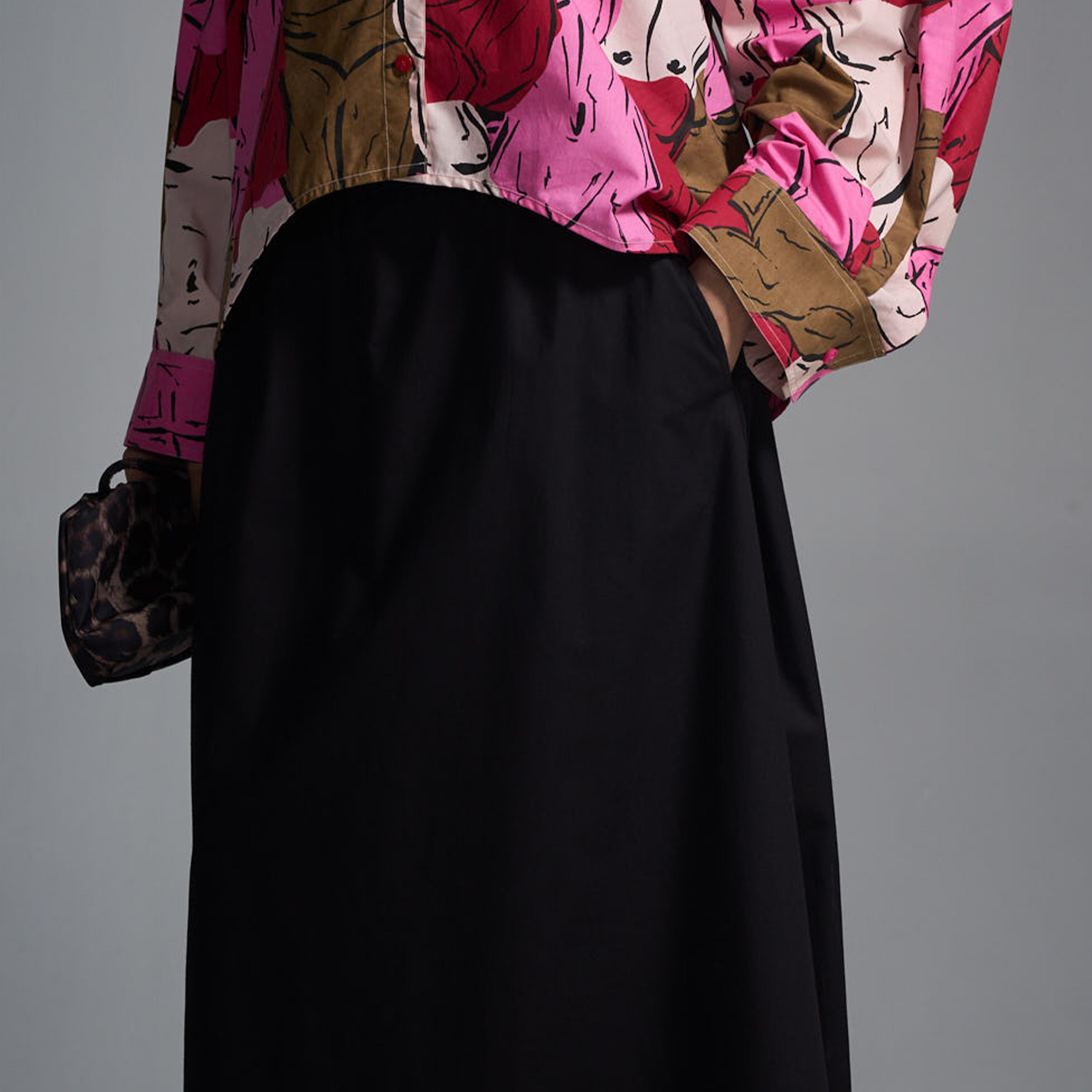 LINE A - line circular cotton skirt - Black