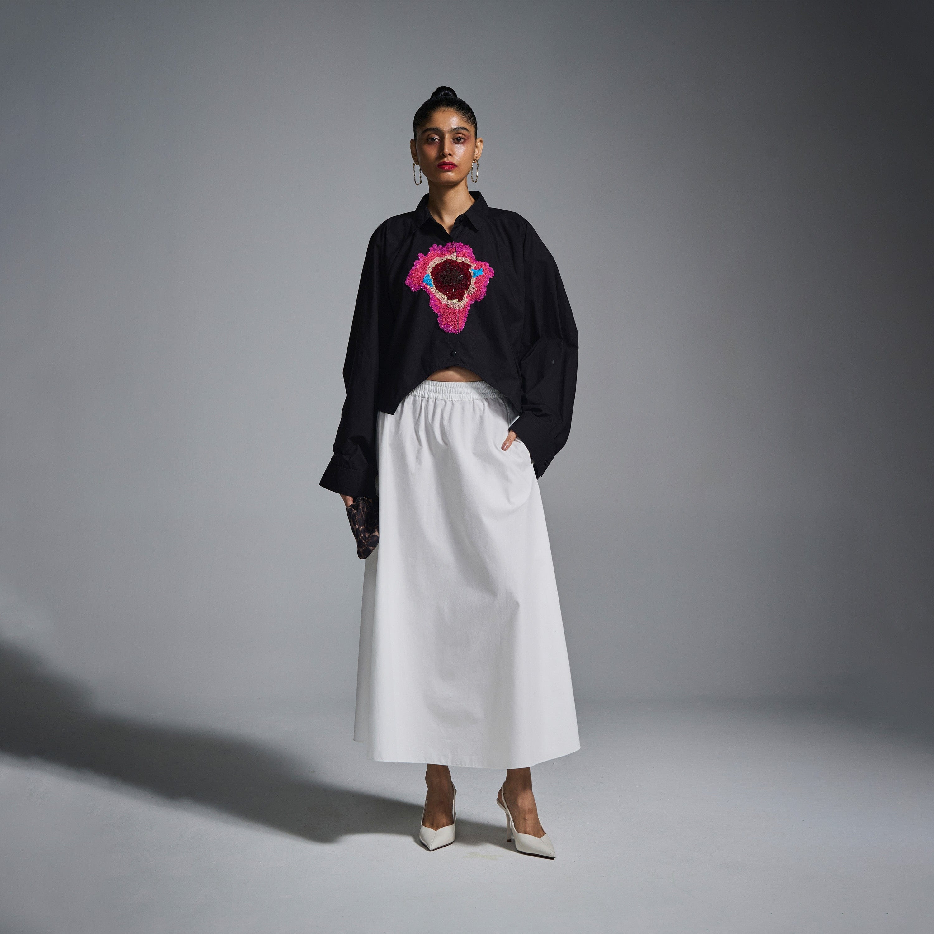 WHITE* A - line circular cotton skirt - White