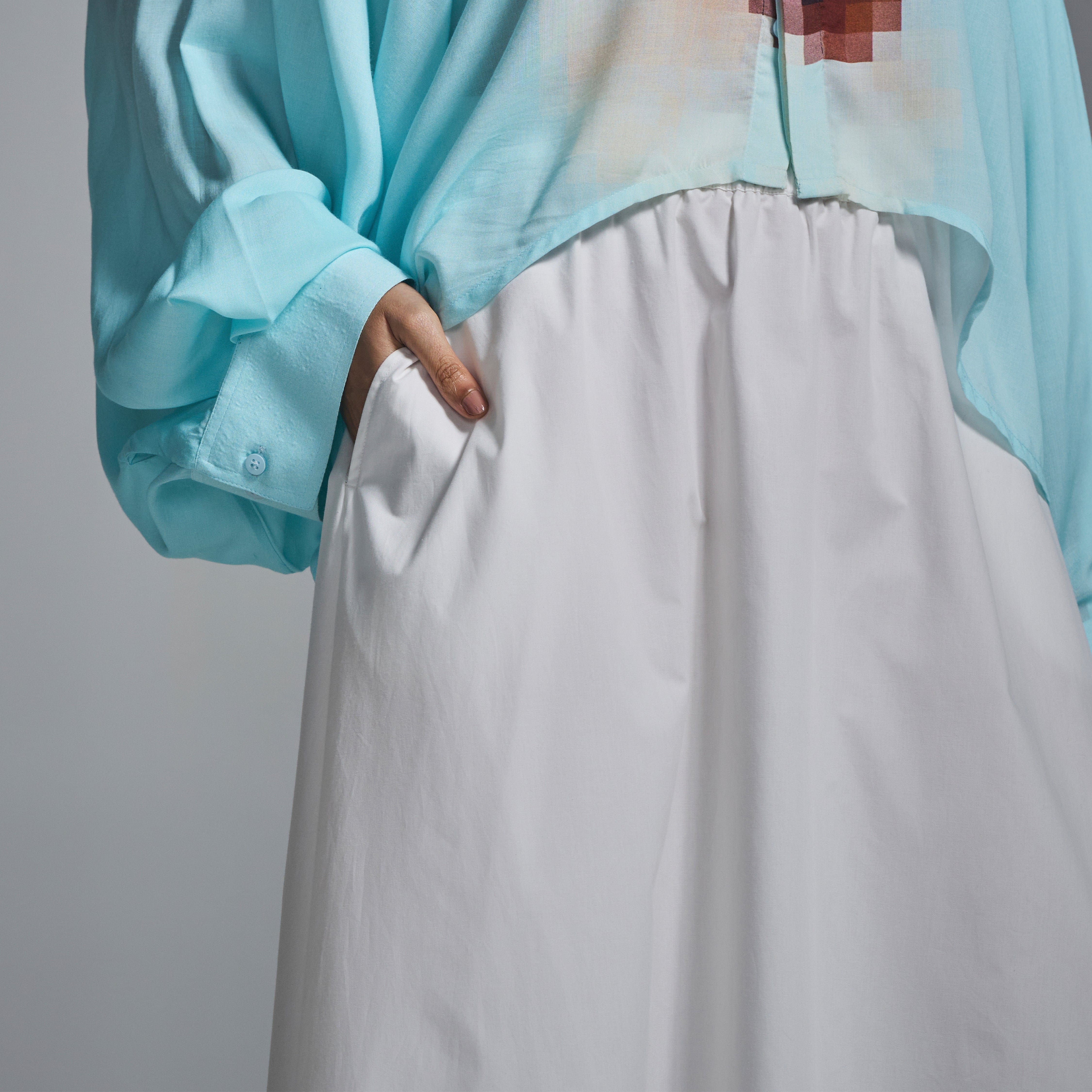 WHITE* A - line circular cotton skirt - White