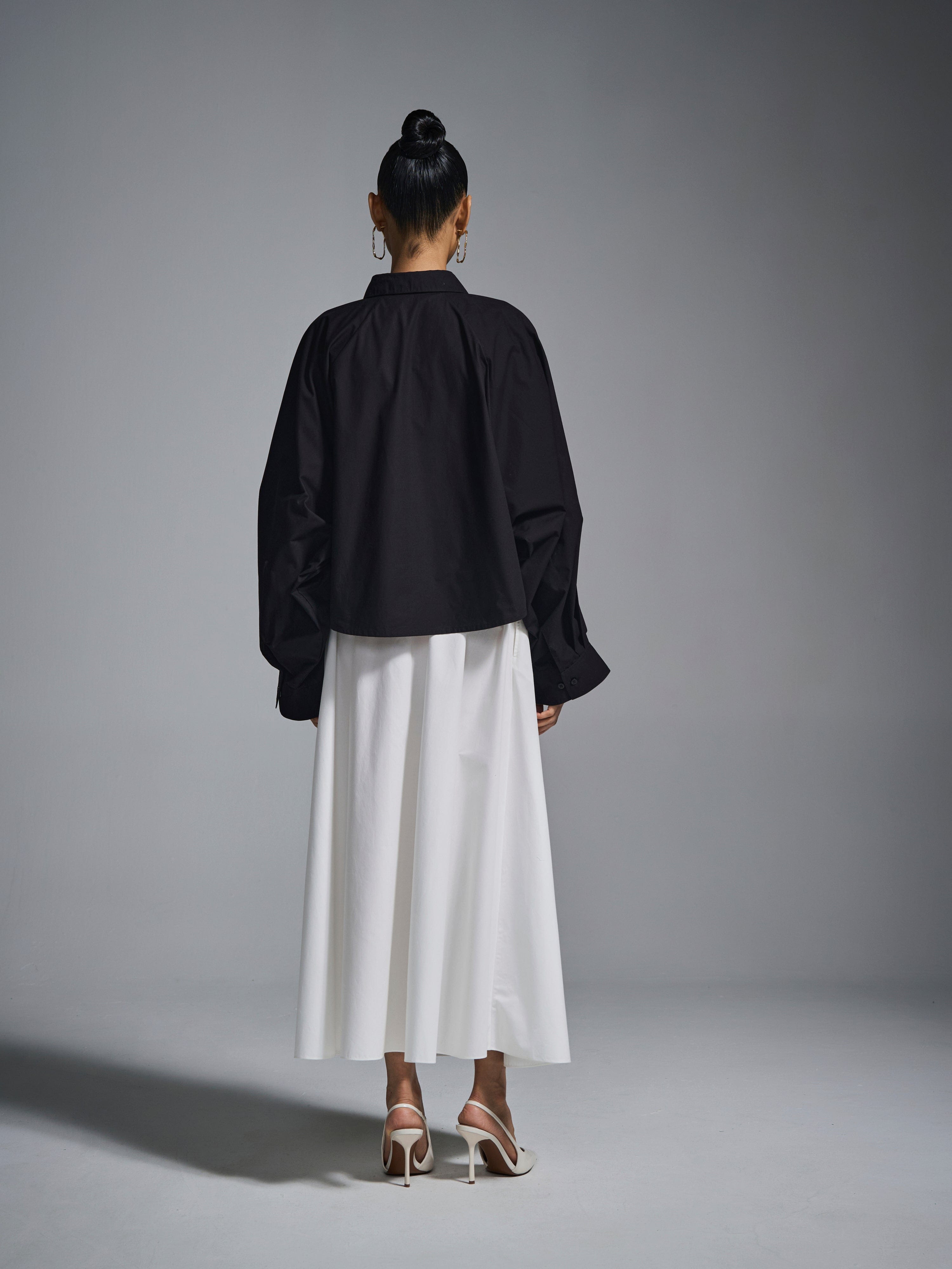 WHITE* A - line circular cotton skirt - White