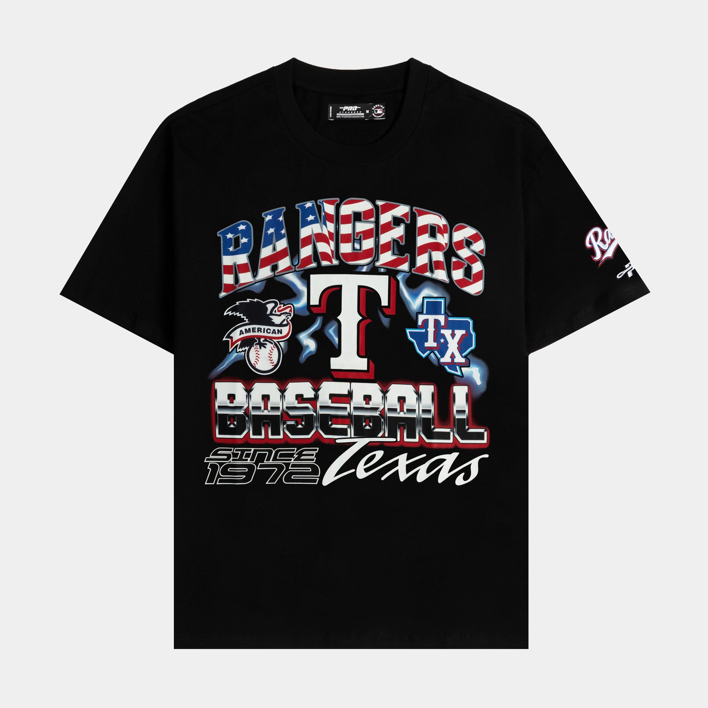 PRO Standard Texas Rangers Victory Drop Shoulder Mens Short Sleeve Shirt (Black/Red)