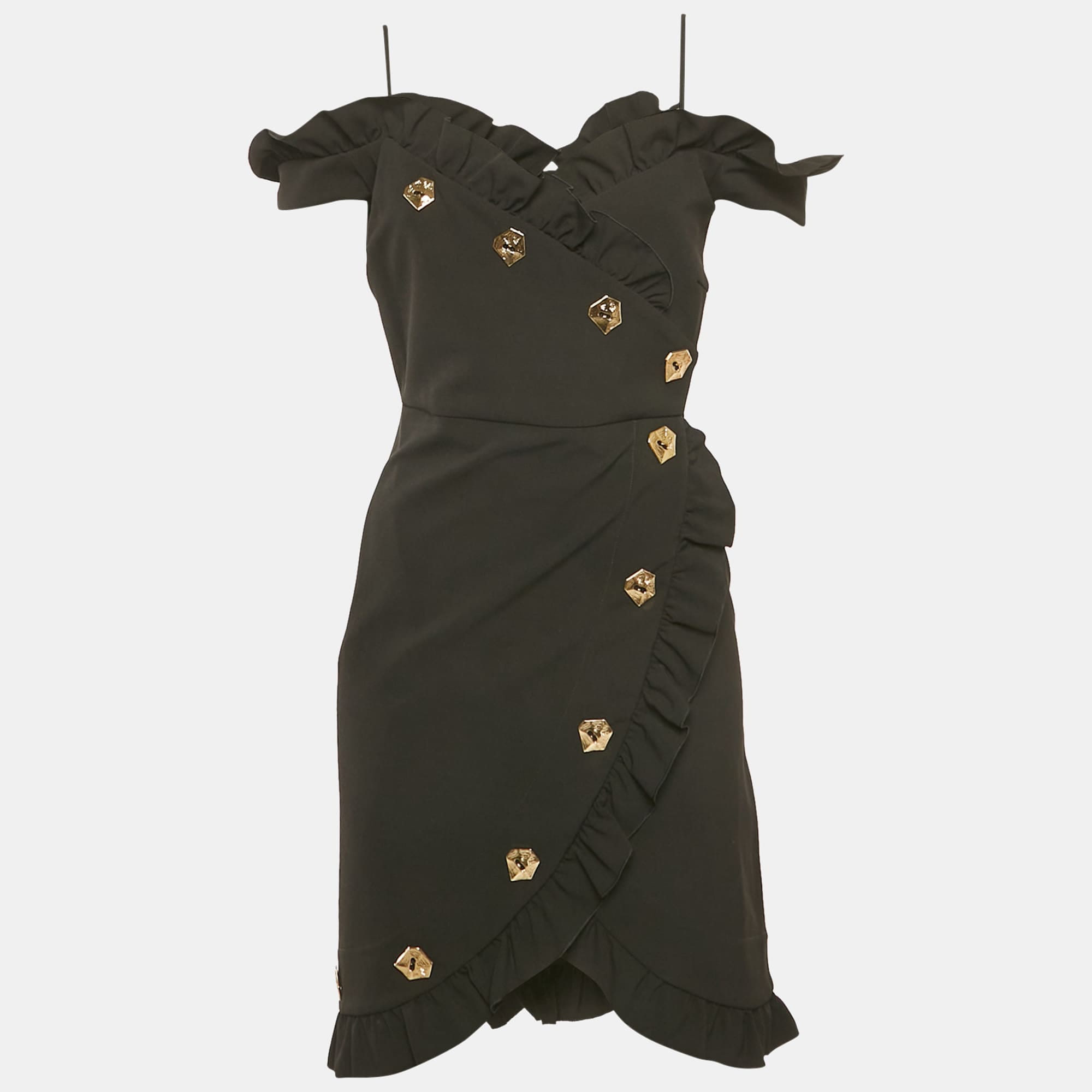 Violante Nessi Black Crepe Ruffled Wrap Style Mini Dress