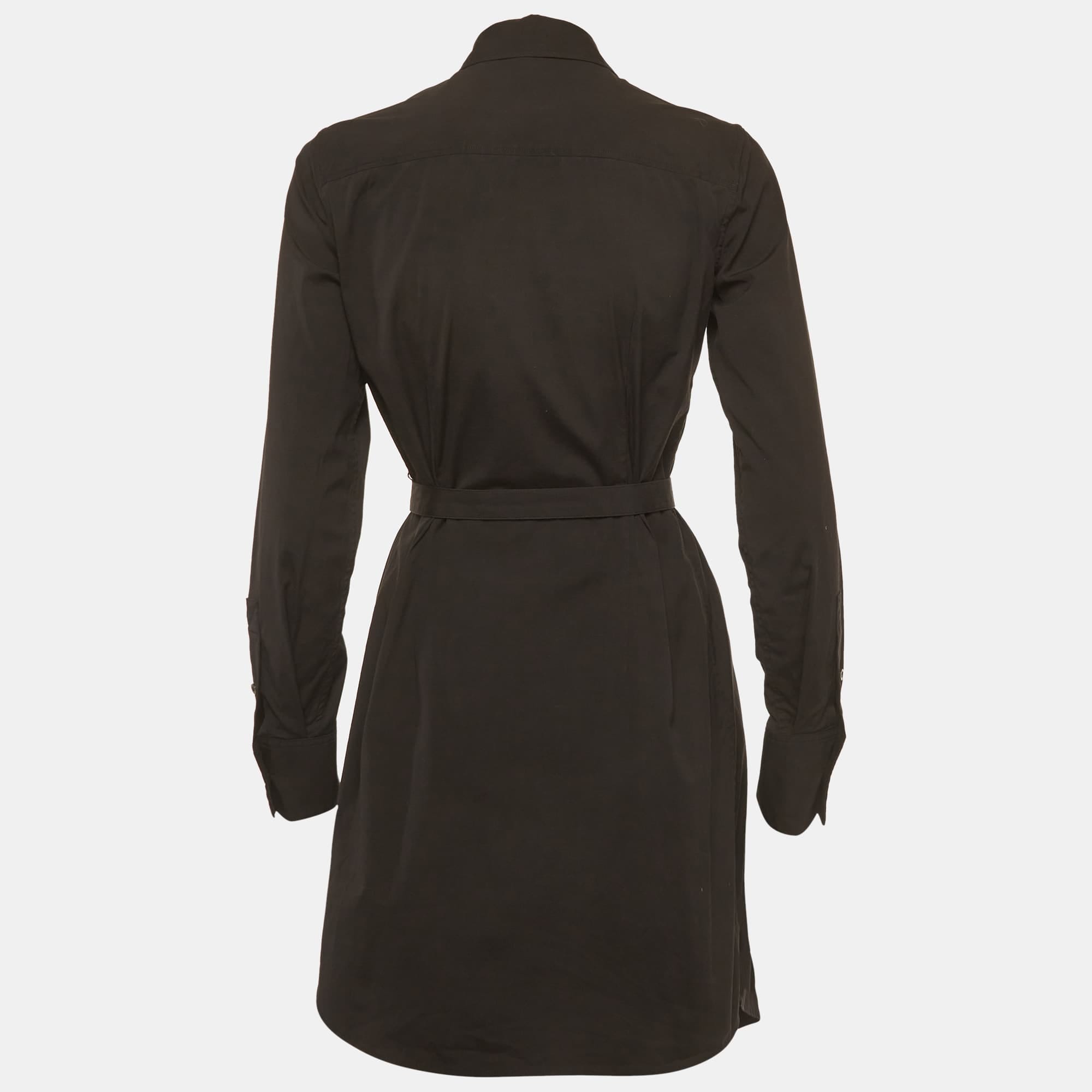 Theory Black Cotton Long Sleeve Shirt Dress