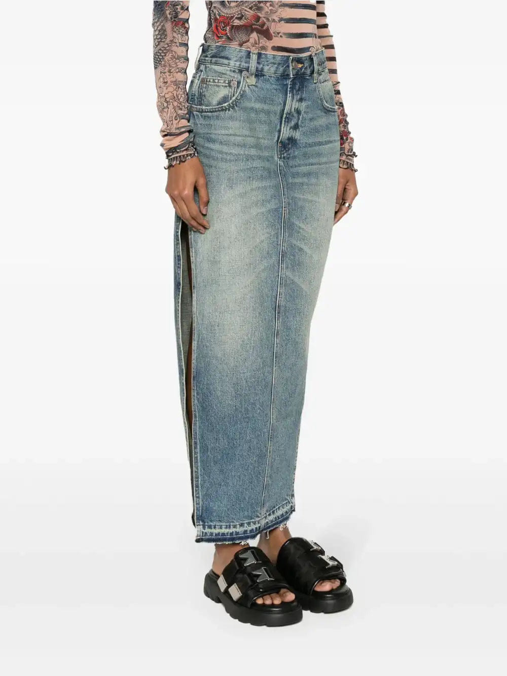 R13 Jupe longue en jean bleu