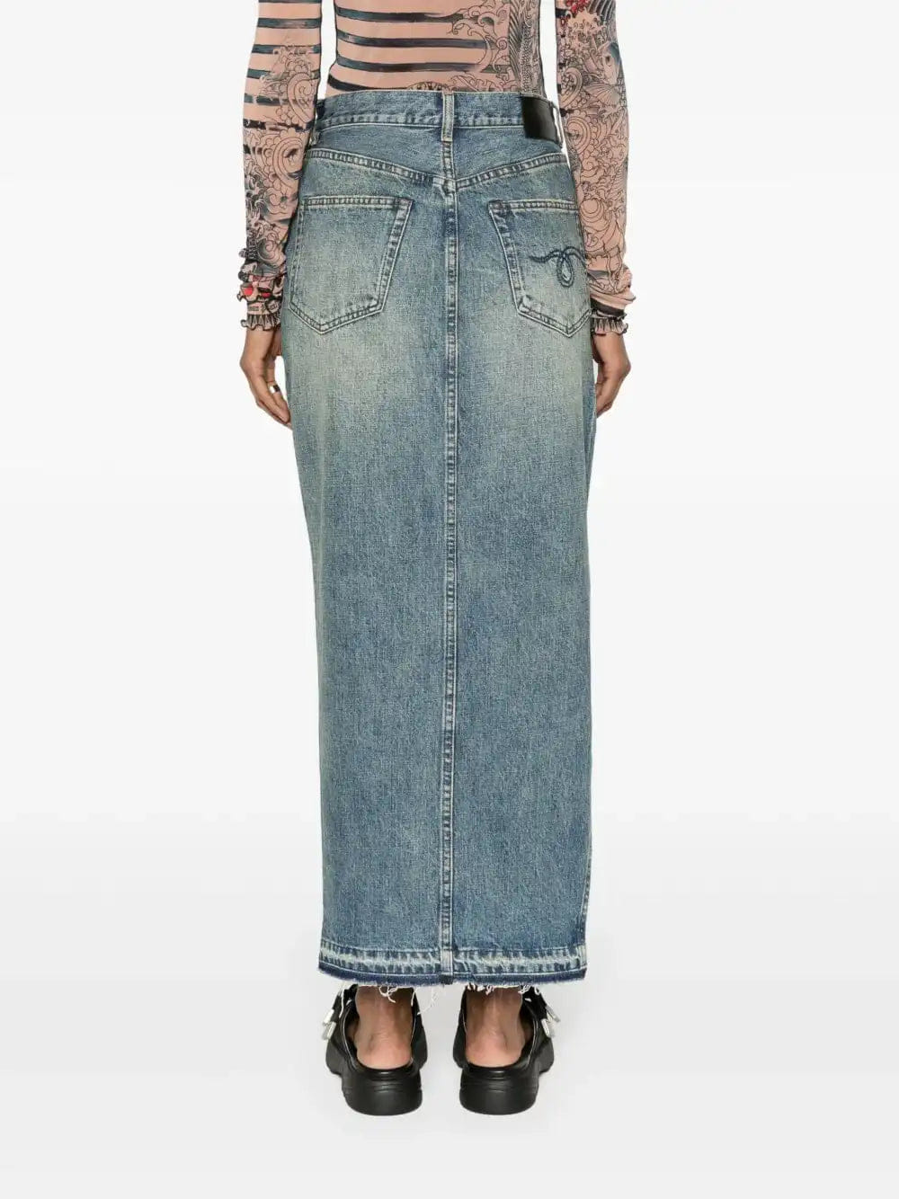 R13 Jupe longue en jean bleu