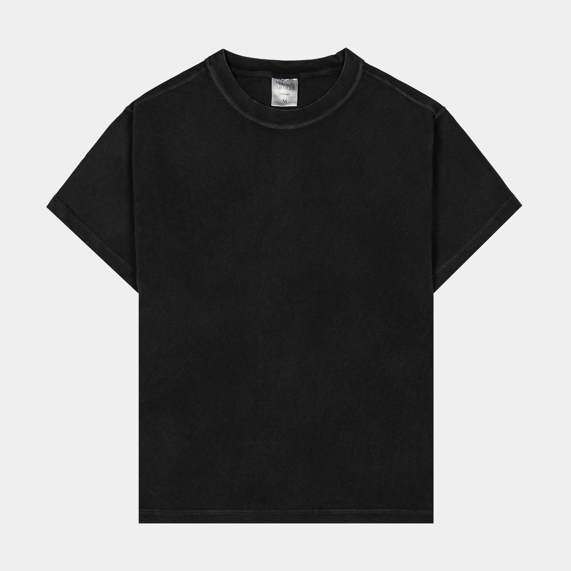 Maison Article Solid Vintage Mens Short Sleeve Shirt (Black)