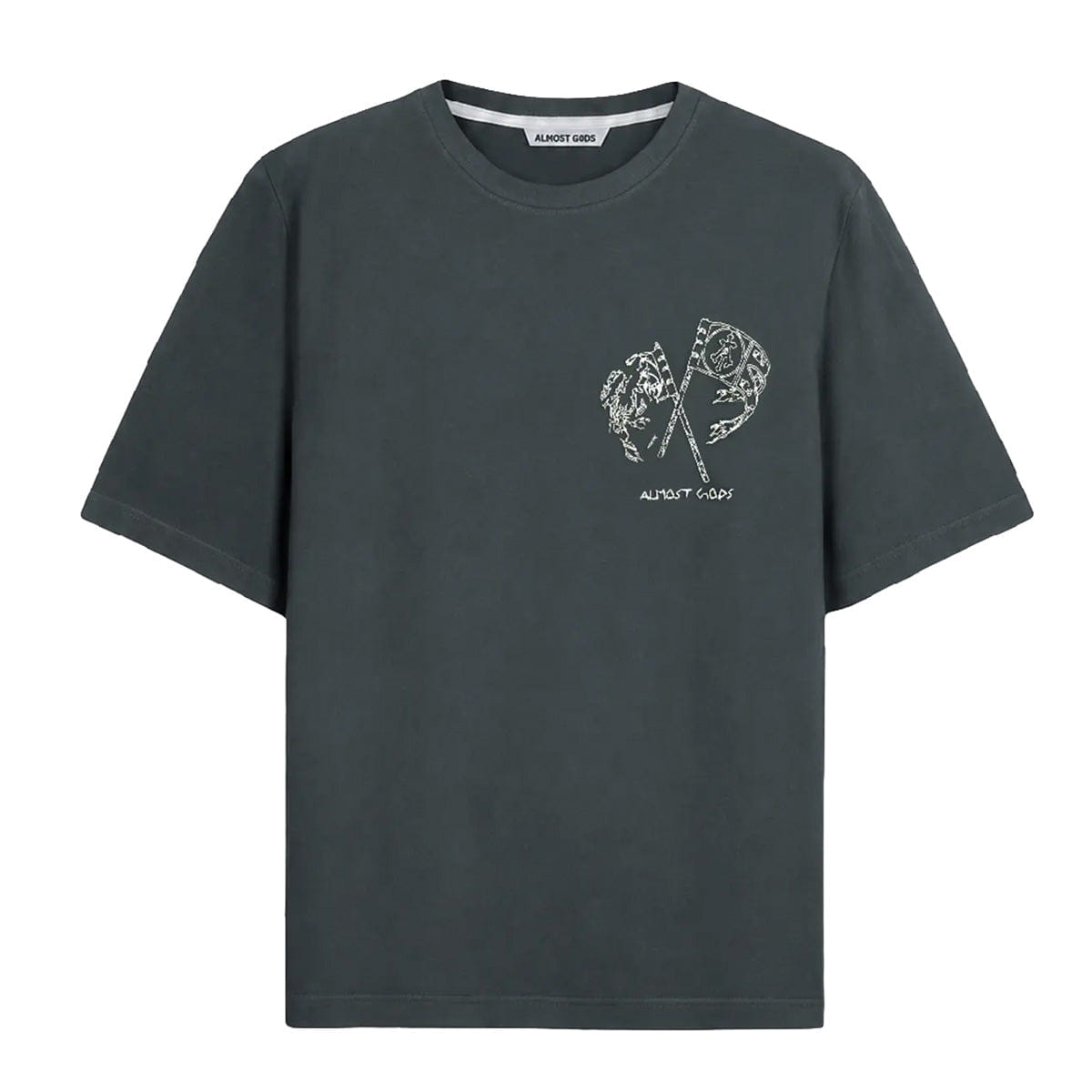 Almost Gods Embroidered Flag Relaxed T-Shirt in Ash