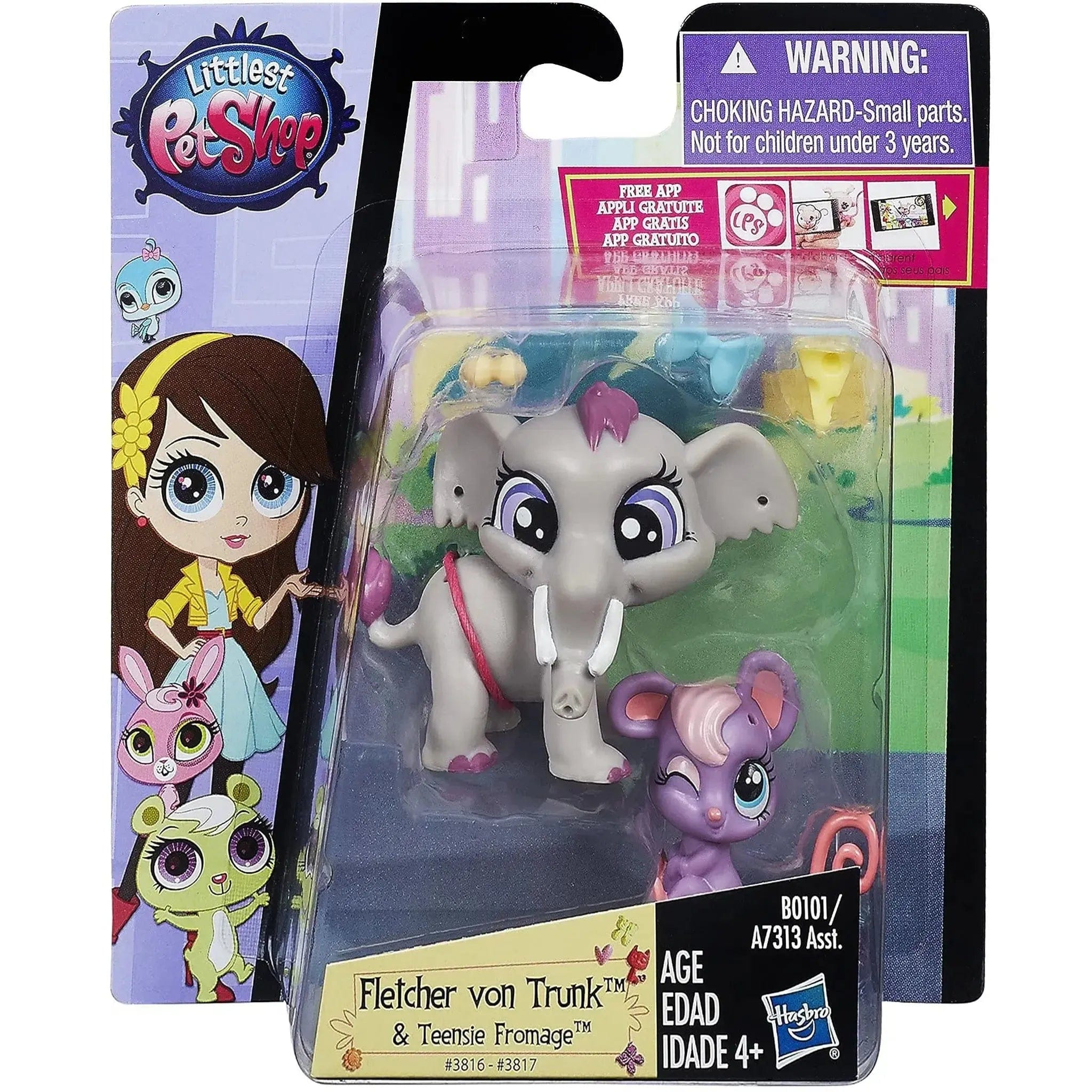 Hasbro Littlest Pet Shop - Fletcher von Trunk & Teensie Fromage 2 - Pack Figure Set - Hasbro - Pet Pawsabilities Series - (2014)