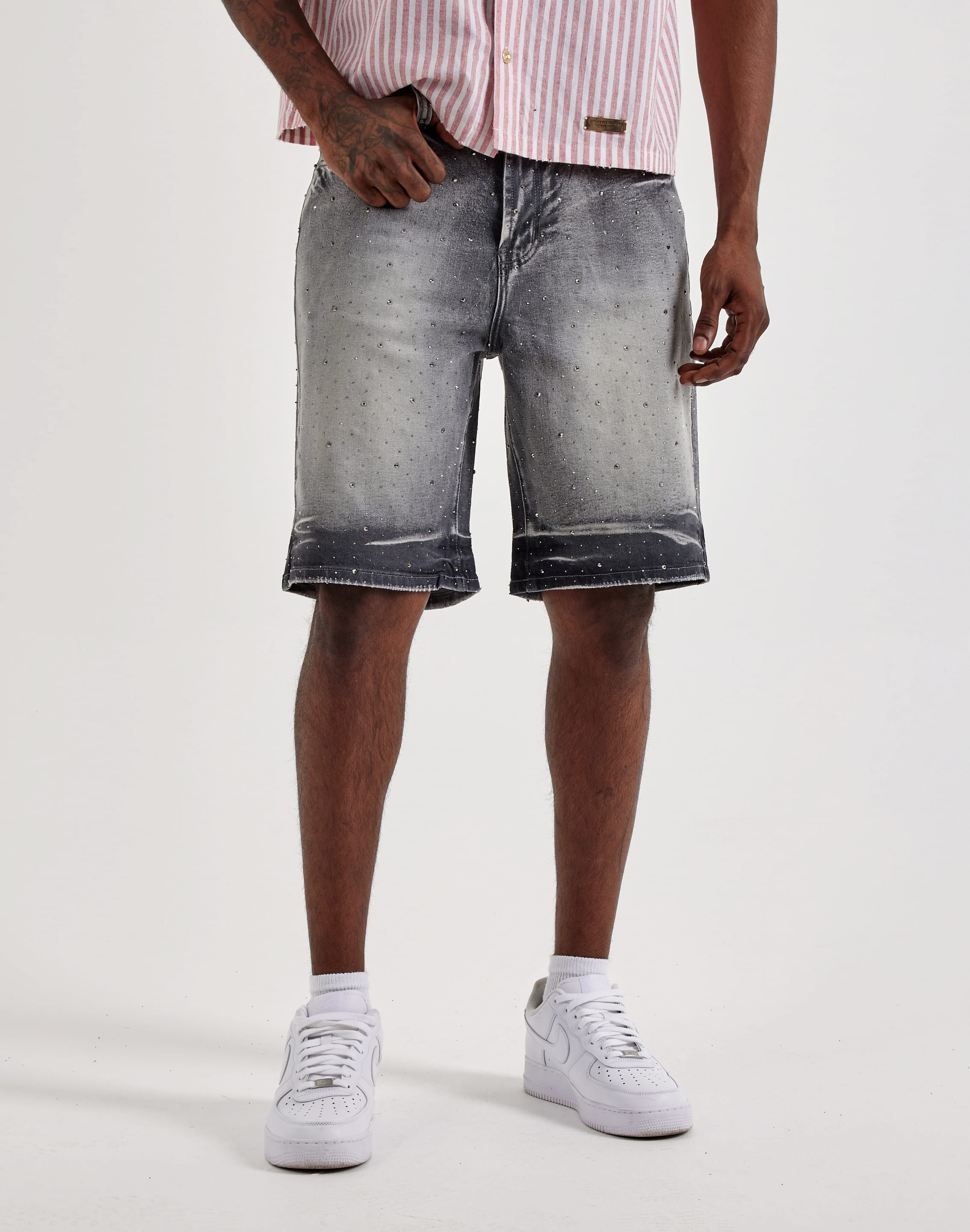 Preme Rhinestone Denim Shorts