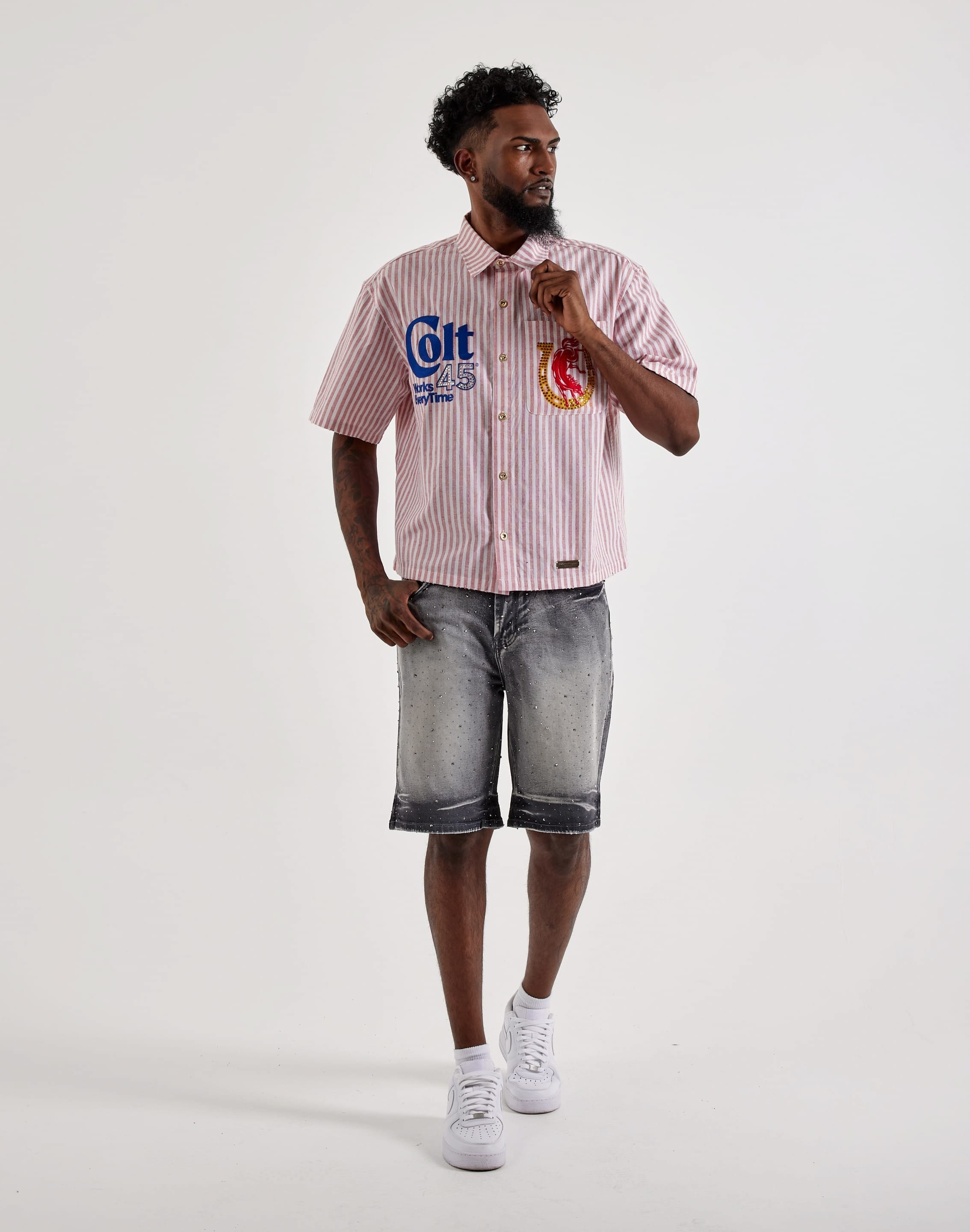 Preme Rhinestone Denim Shorts