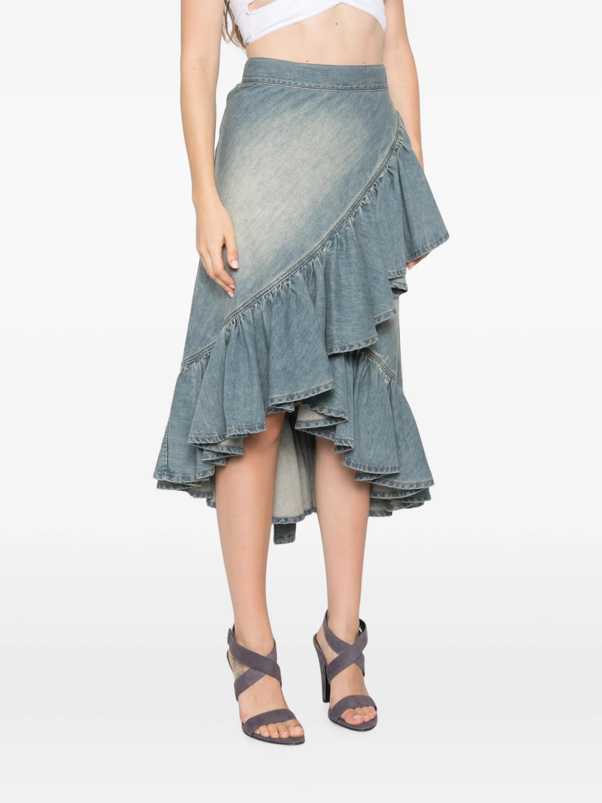 Alaïa ruffled - trim wrap - style midi skirt