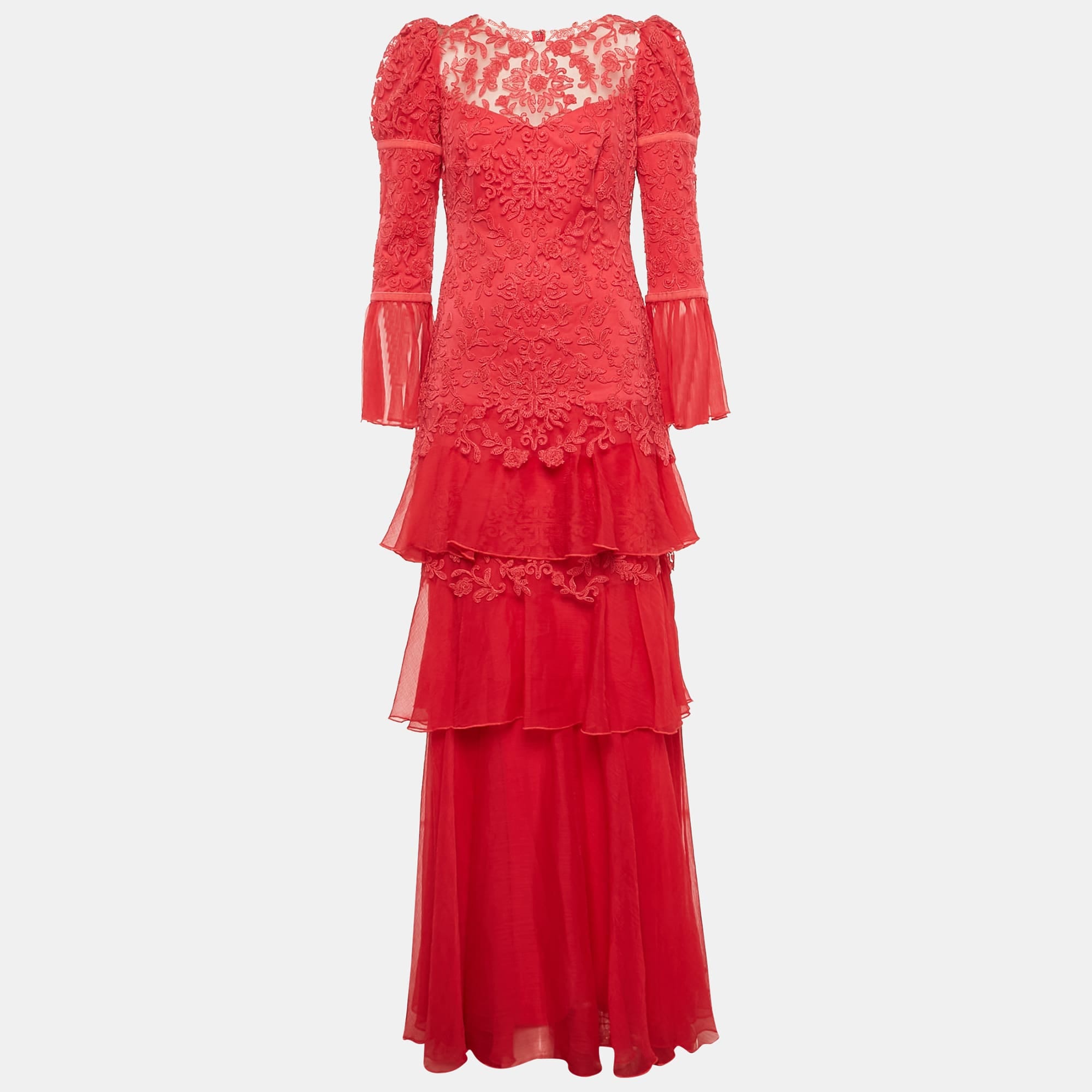 Tadashi Shoji Pink Chiffon And Tulle Tiered Moreau Gown