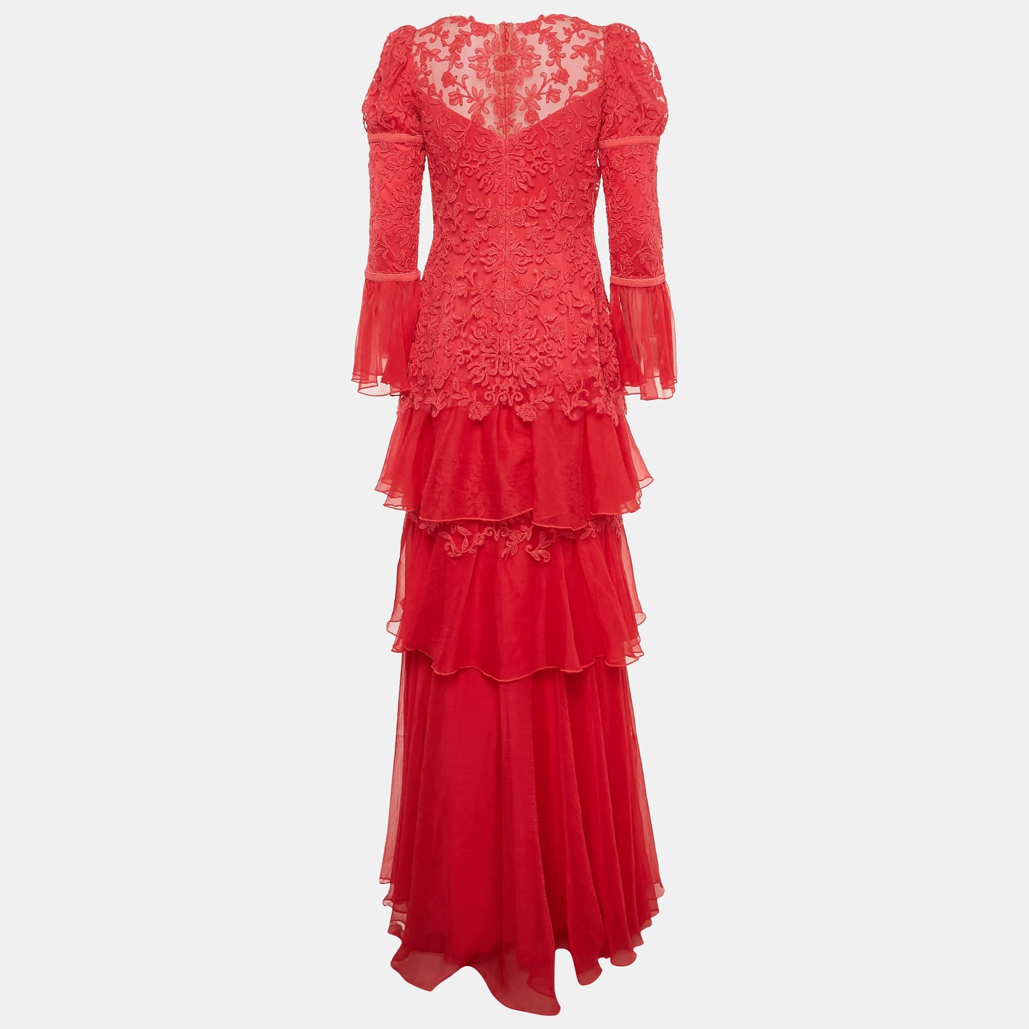 Tadashi Shoji Pink Chiffon And Tulle Tiered Moreau Gown