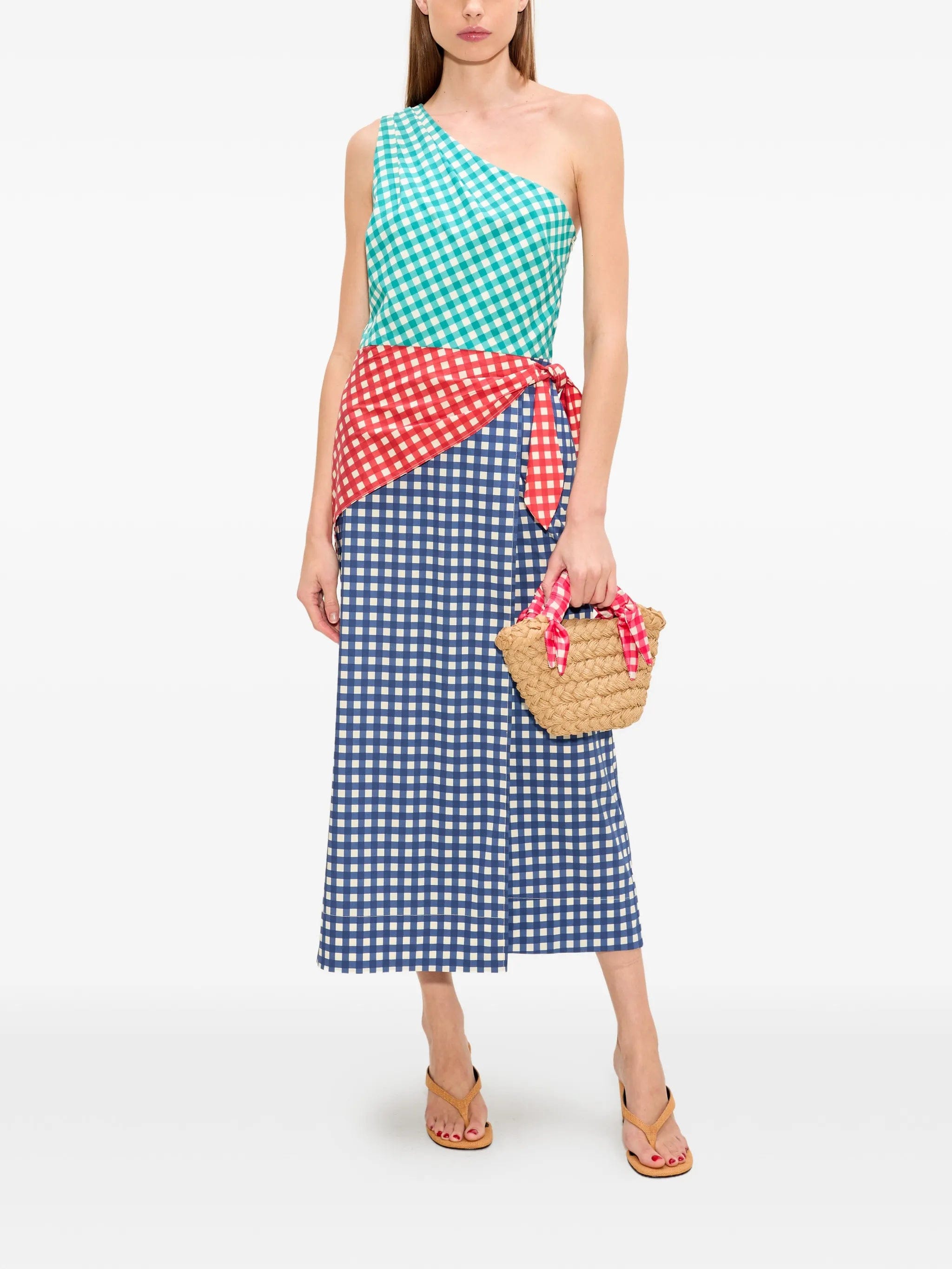 Simon Miller Belem gingham - check one - shoulder midi dress