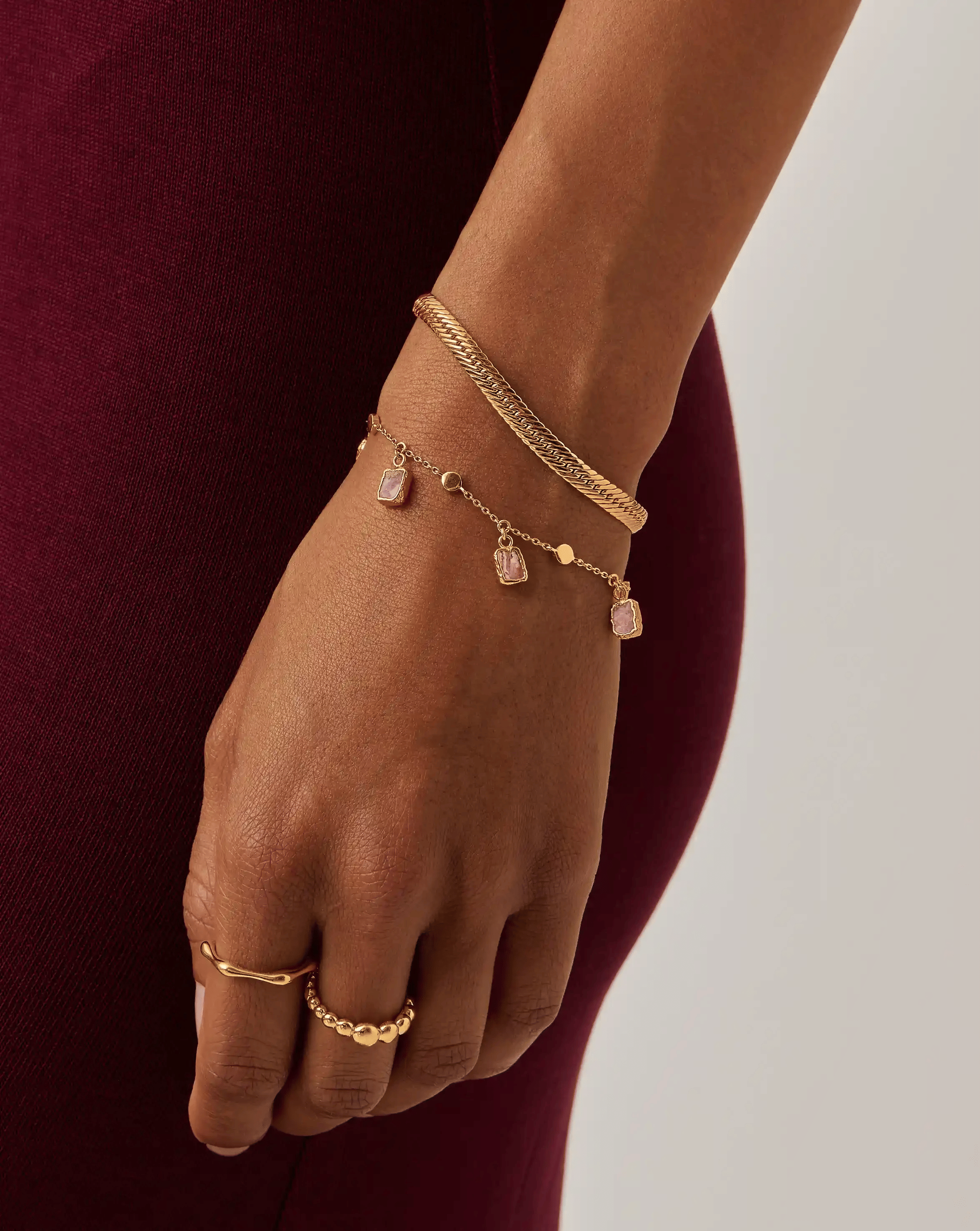 Missoma Lena Charm Bracelet | 18ct Gold Plated/Rhodochrosite
