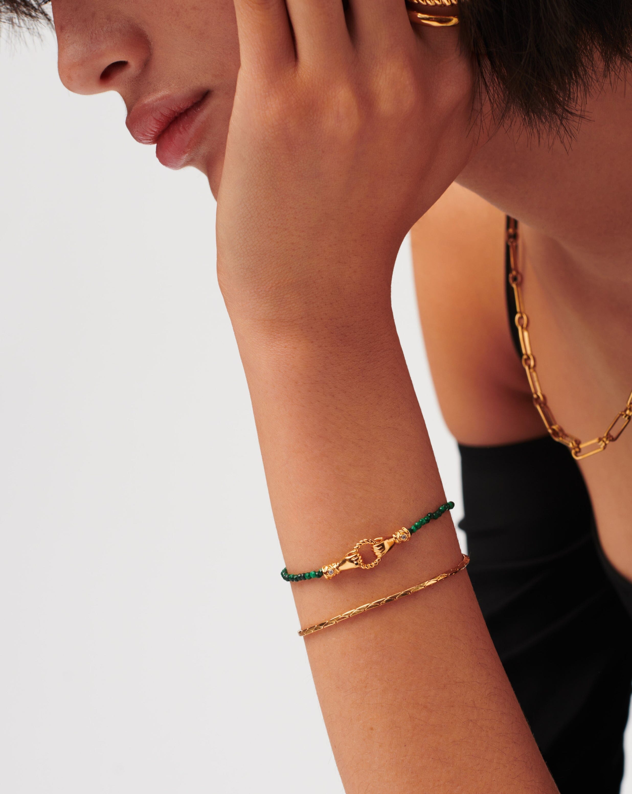 Missoma Harris Reed In Good Hands Mini Beaded Gemstone Bracelet | 18ct Gold Plated/Malachite