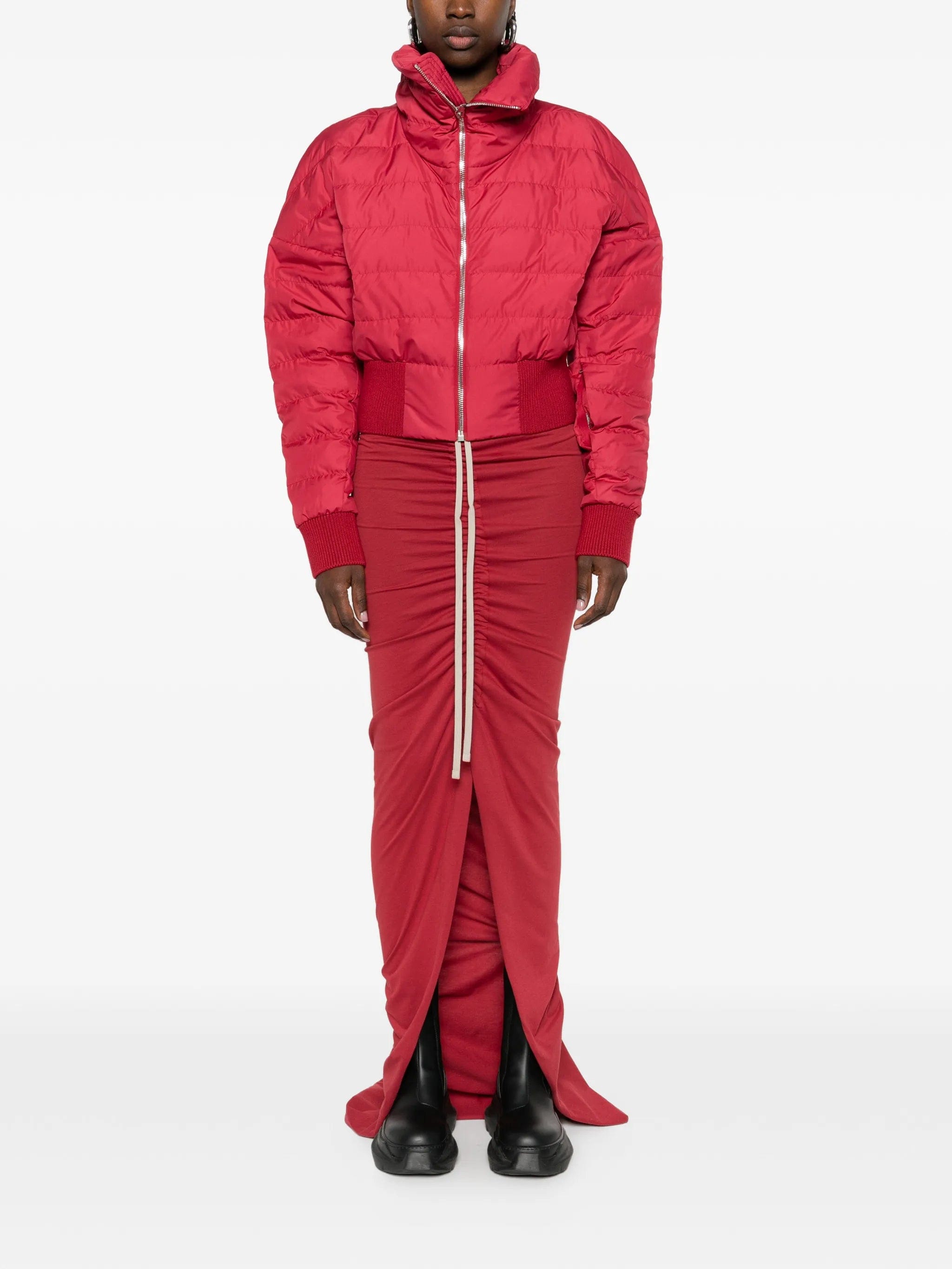 Moncler + Rick Owens drawstring - split jersey maxi skirt