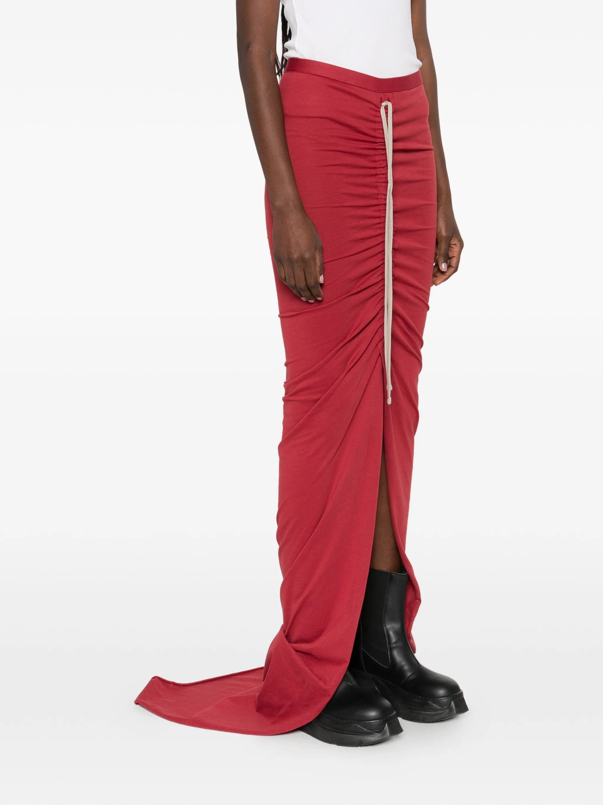 Moncler + Rick Owens drawstring - split jersey maxi skirt
