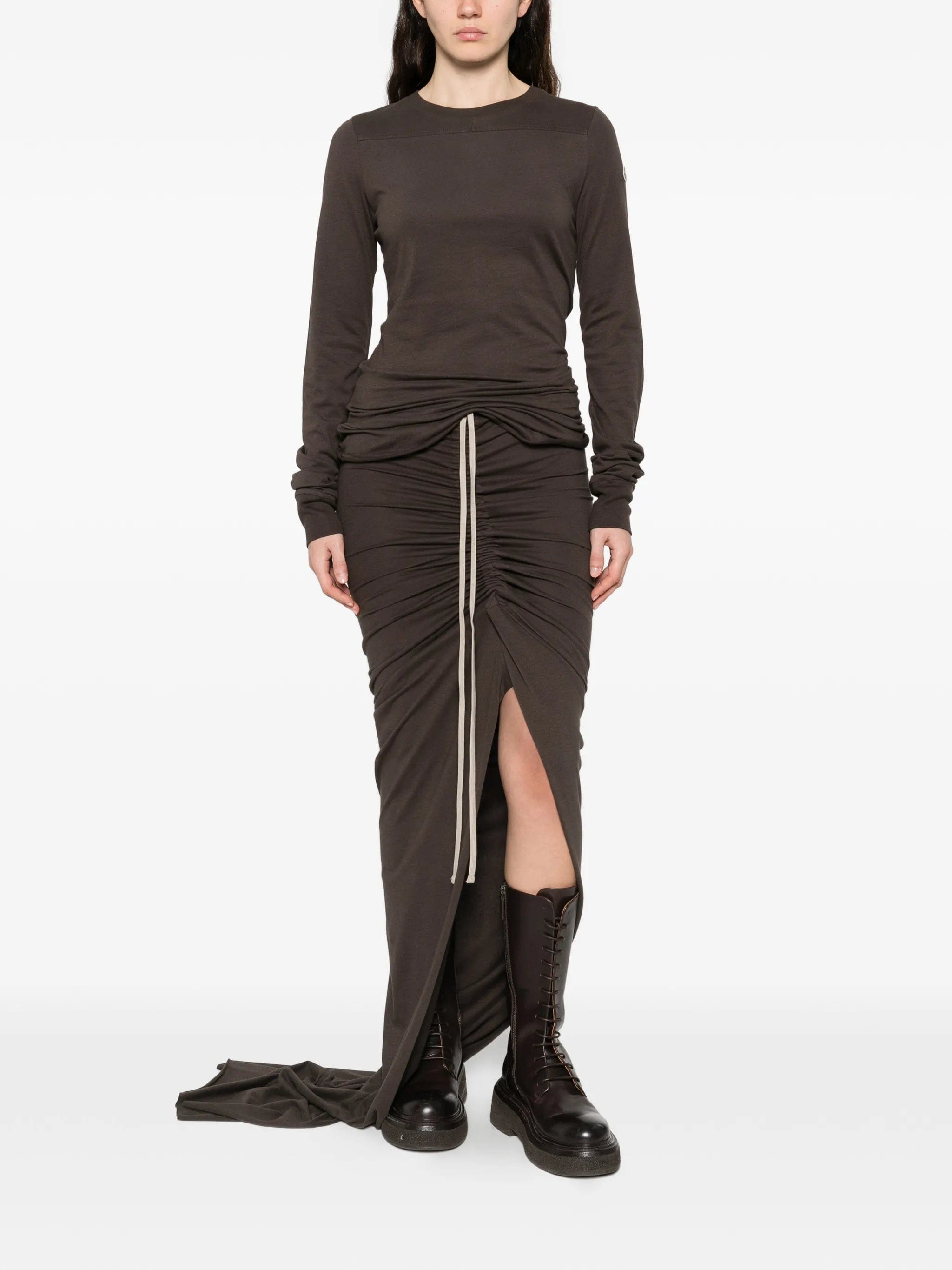 Moncler + Rick Owens drawstring slit maxi skirt