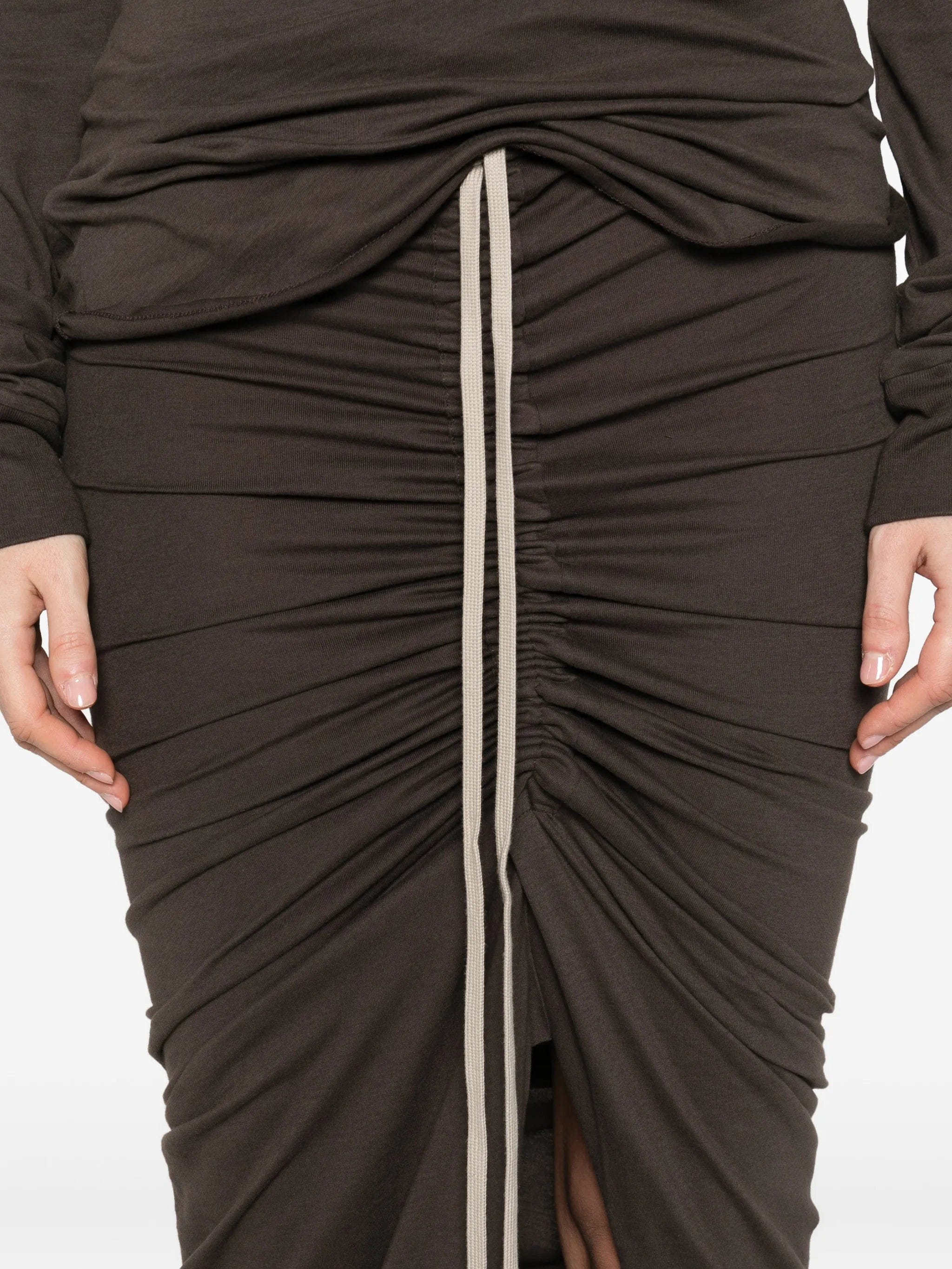 Moncler + Rick Owens drawstring slit maxi skirt
