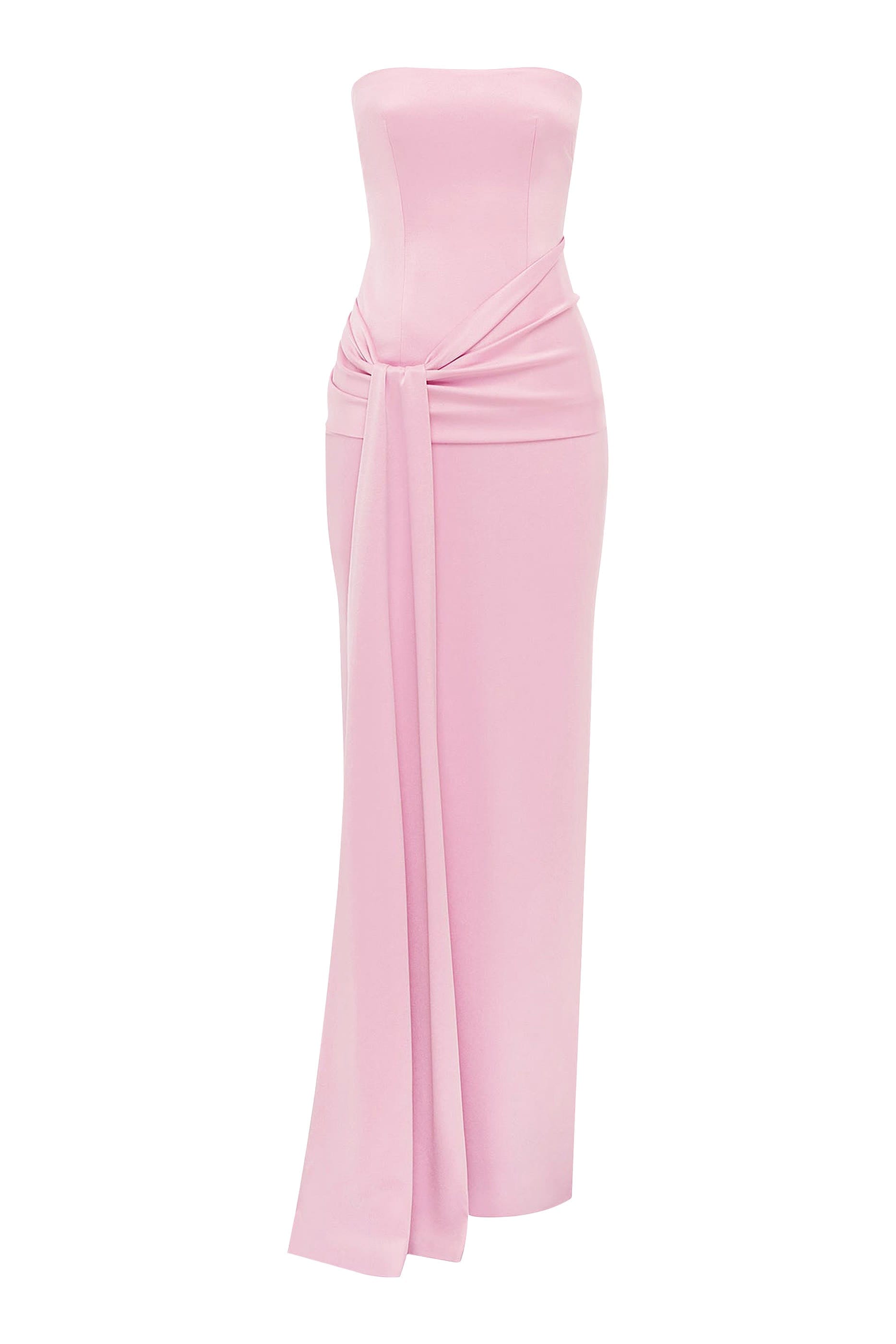 Alex Perry Strapless Sash Drape Column in Satin Crepe