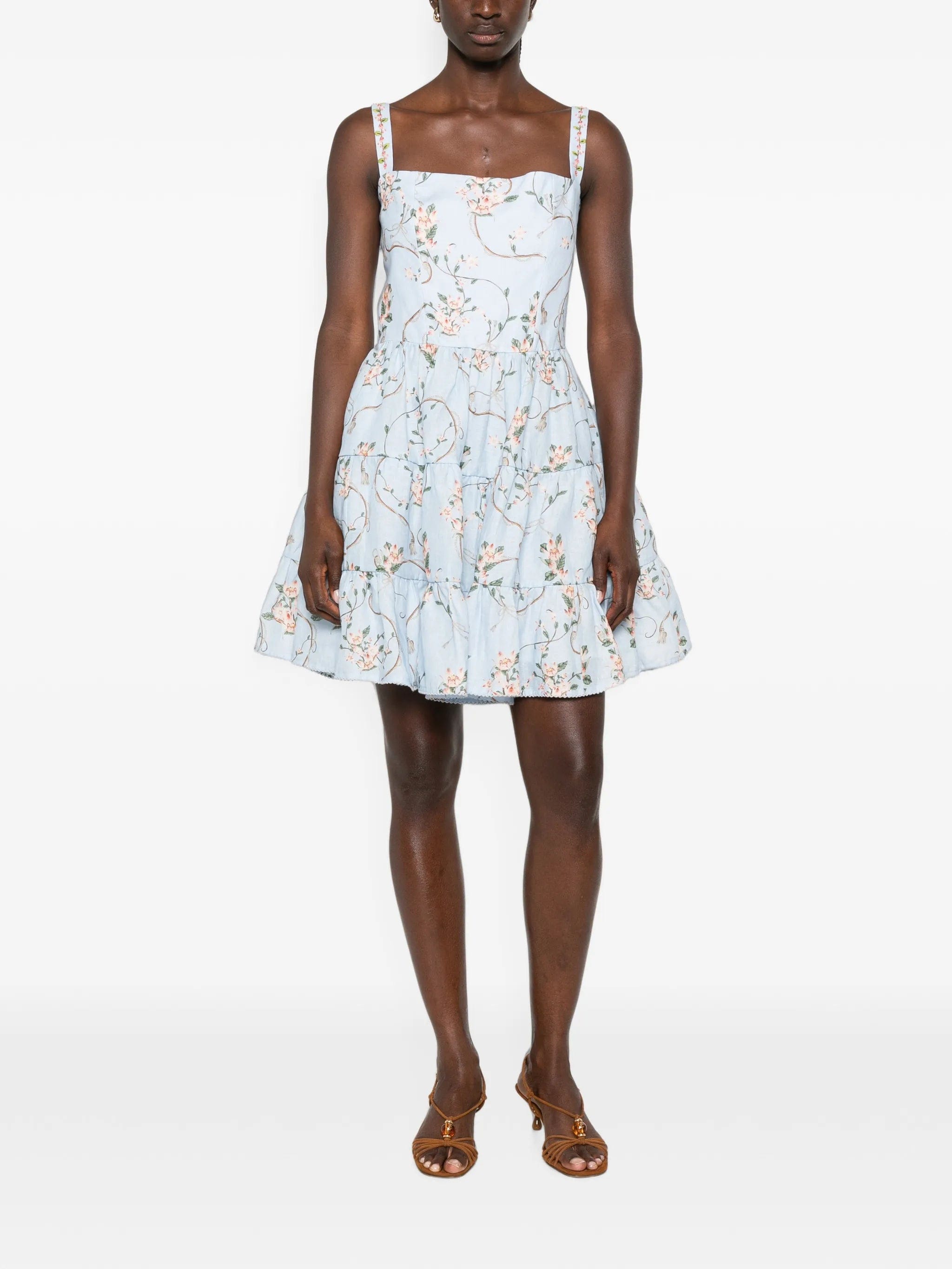 Agua by Agua Bendita Lima floral - print tiered mini dress