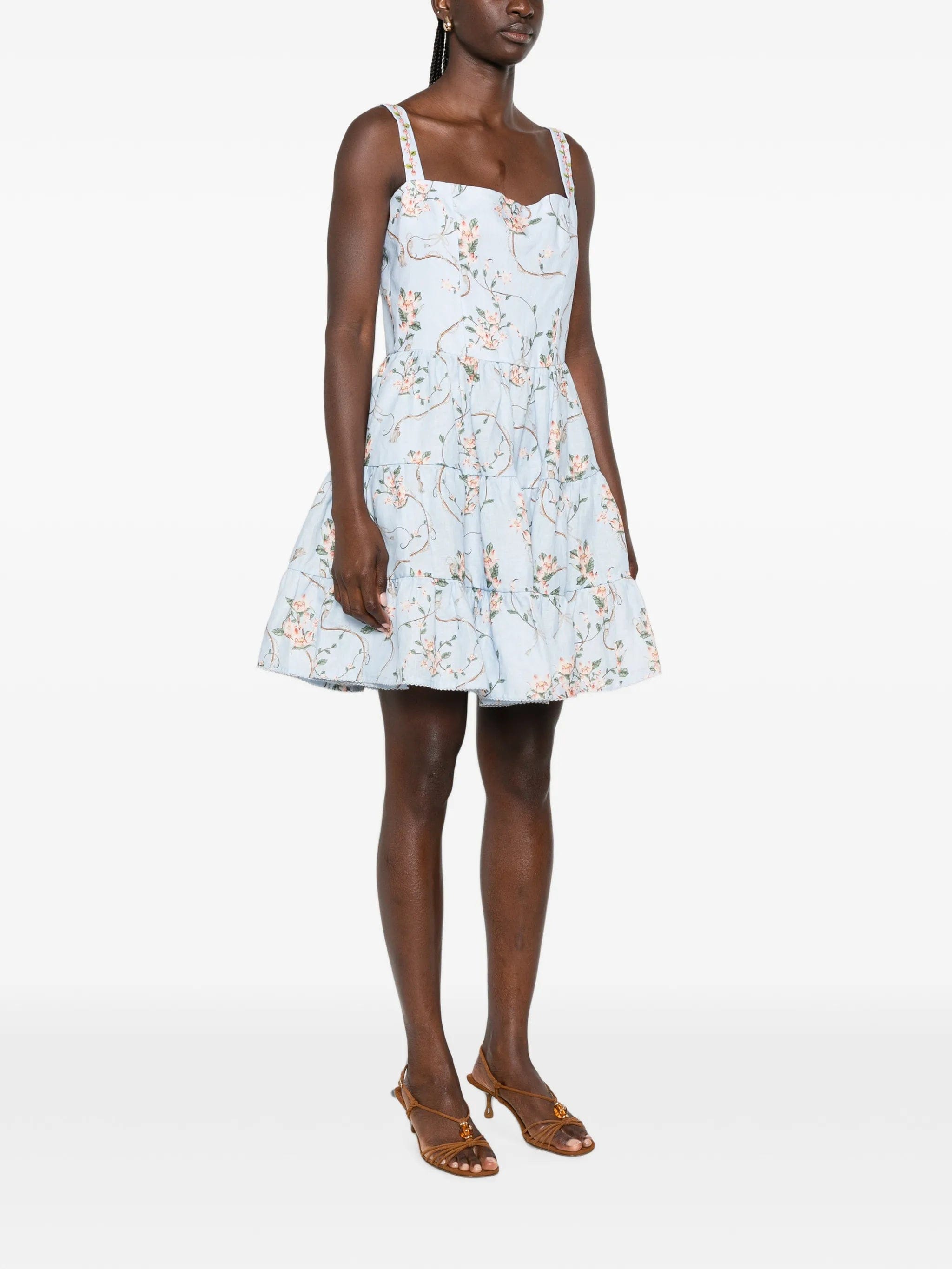 Agua by Agua Bendita Lima floral - print tiered mini dress