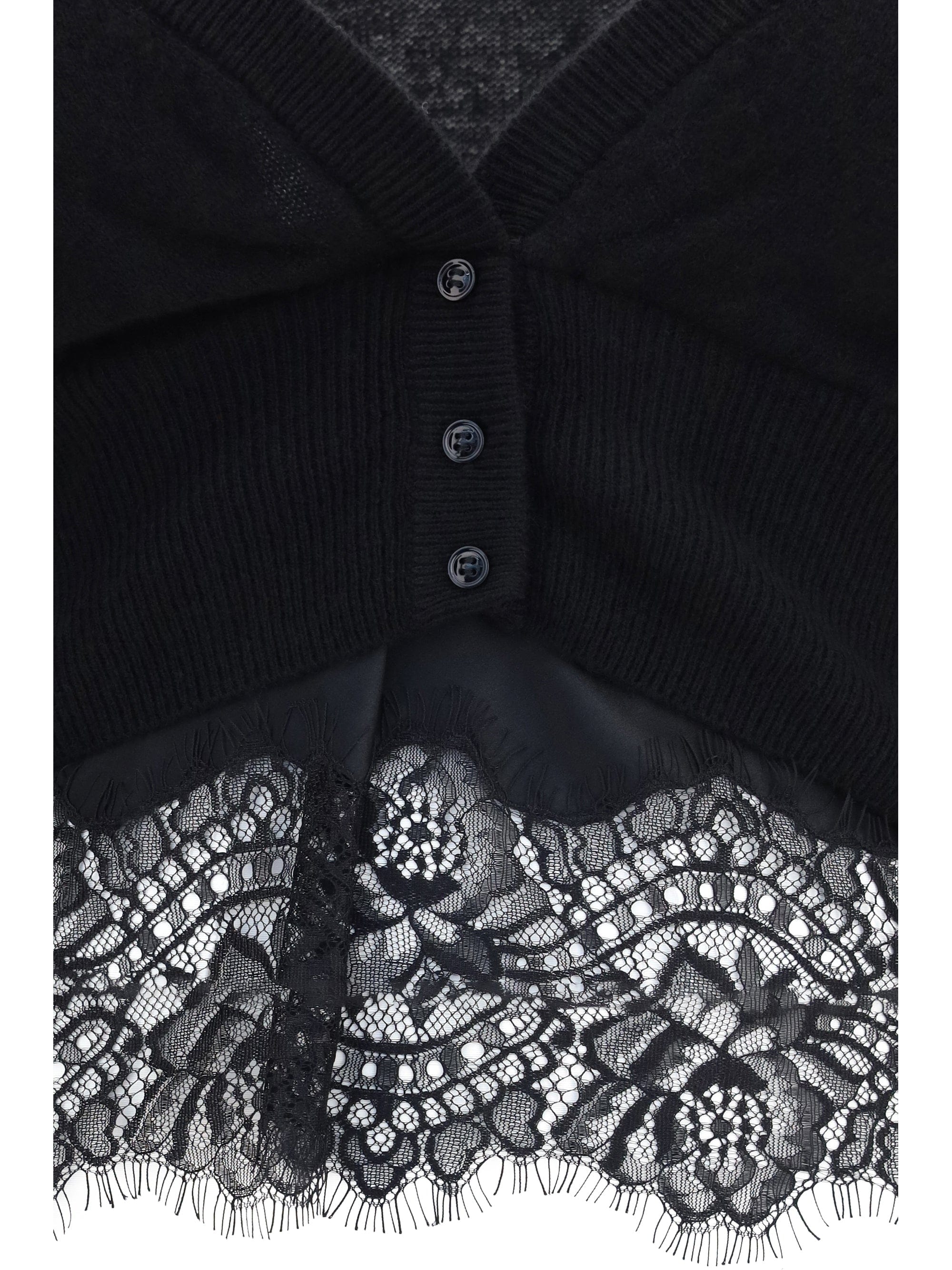 Ermanno Scervino Lace - Trimmed Kashmir Cardigan — Black