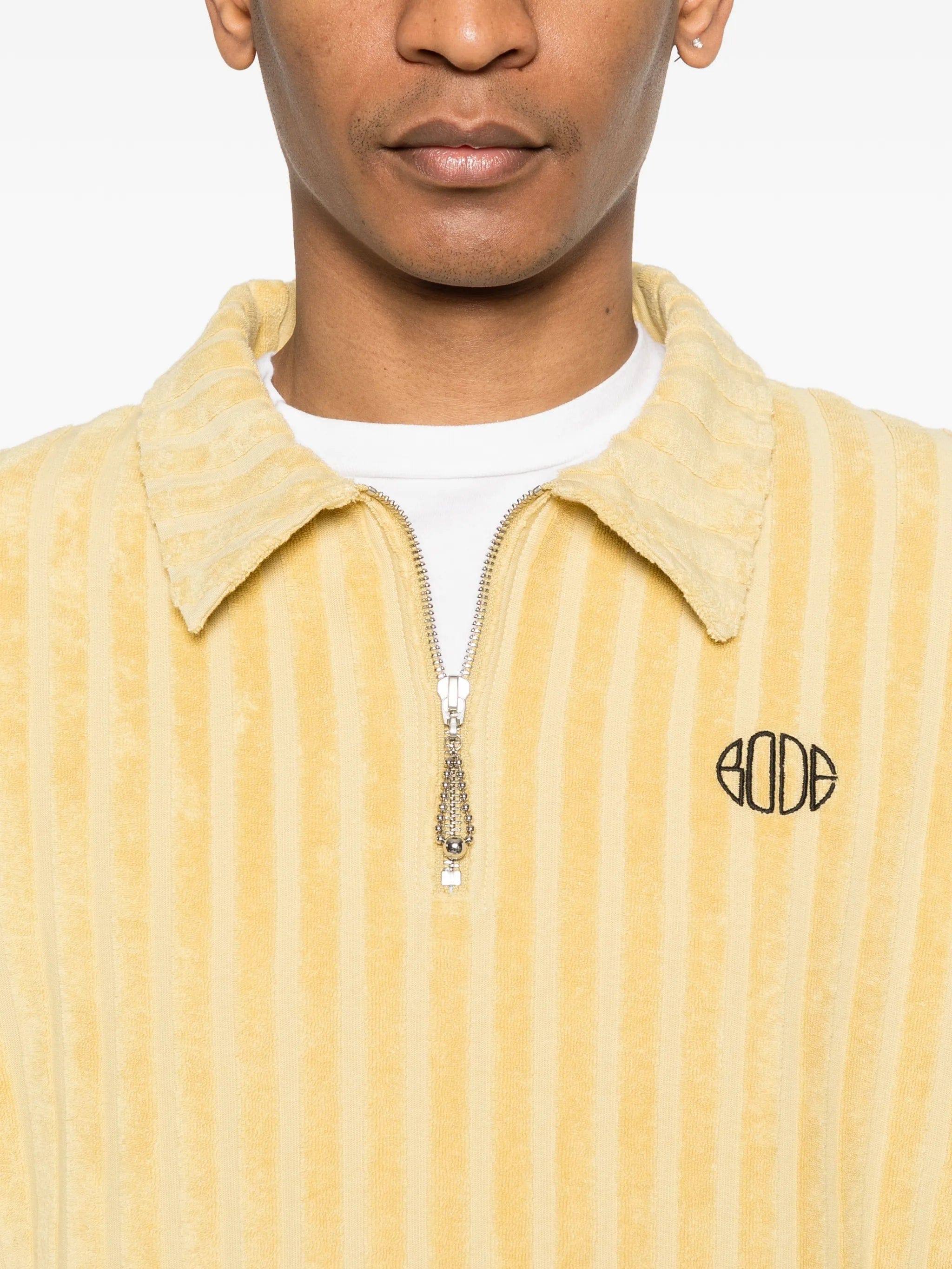 BODE vertical stripe zip polo shirt