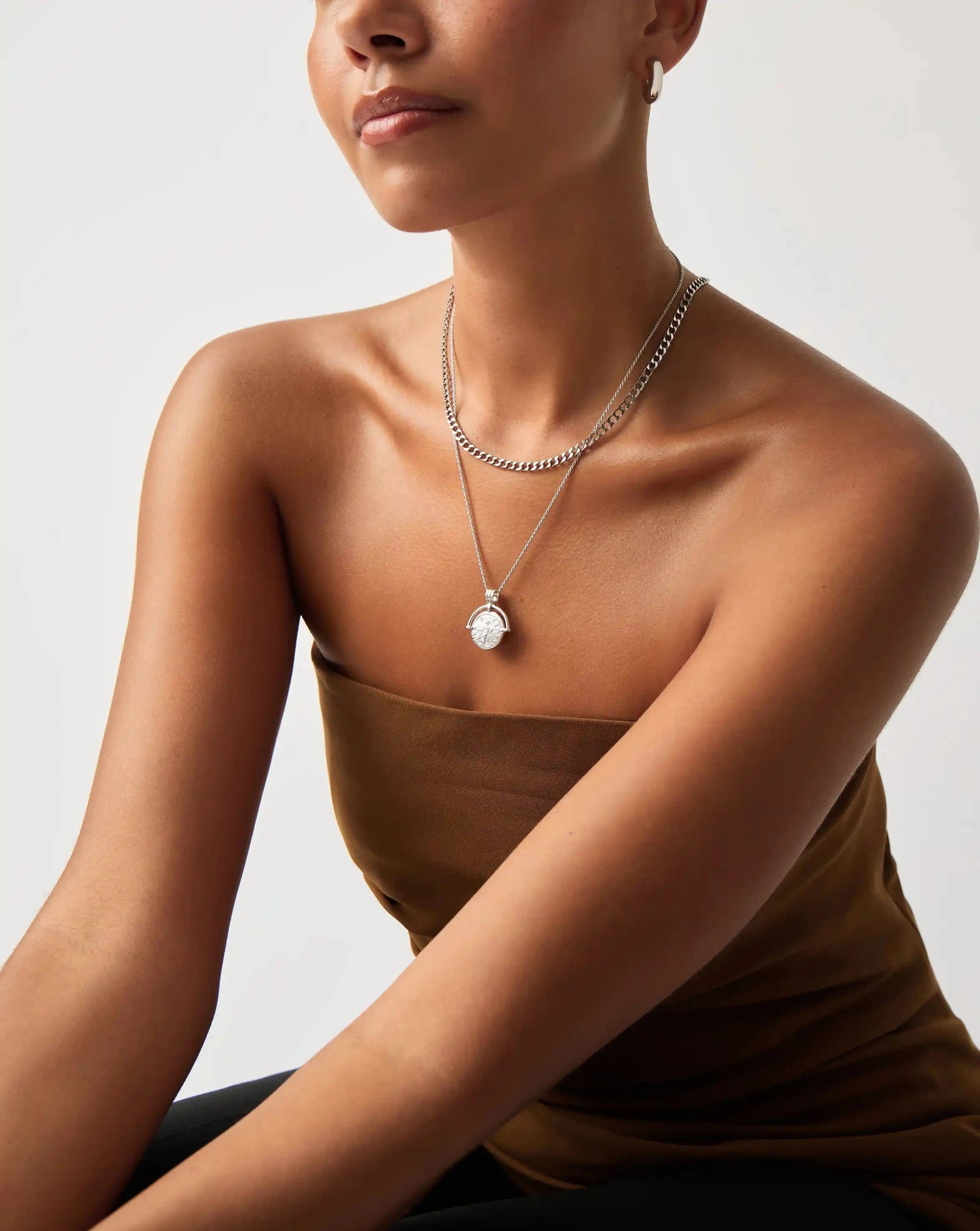 Missoma Lucy Williams Medium Engravable Roman Arc Coin Necklace | Silver Plated