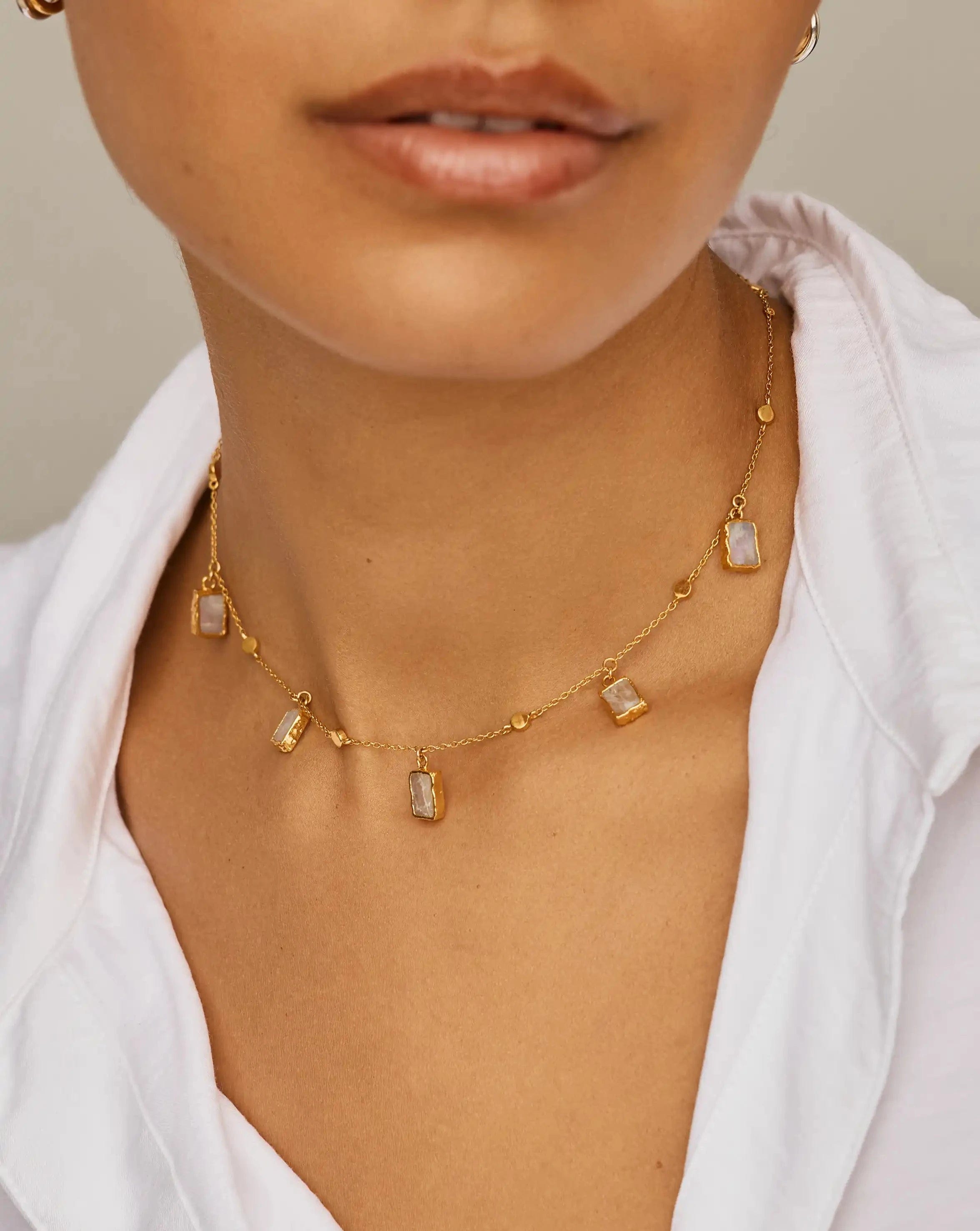Missoma Lena Charm Choker | 18ct Gold Plated/Rainbow Moonstone