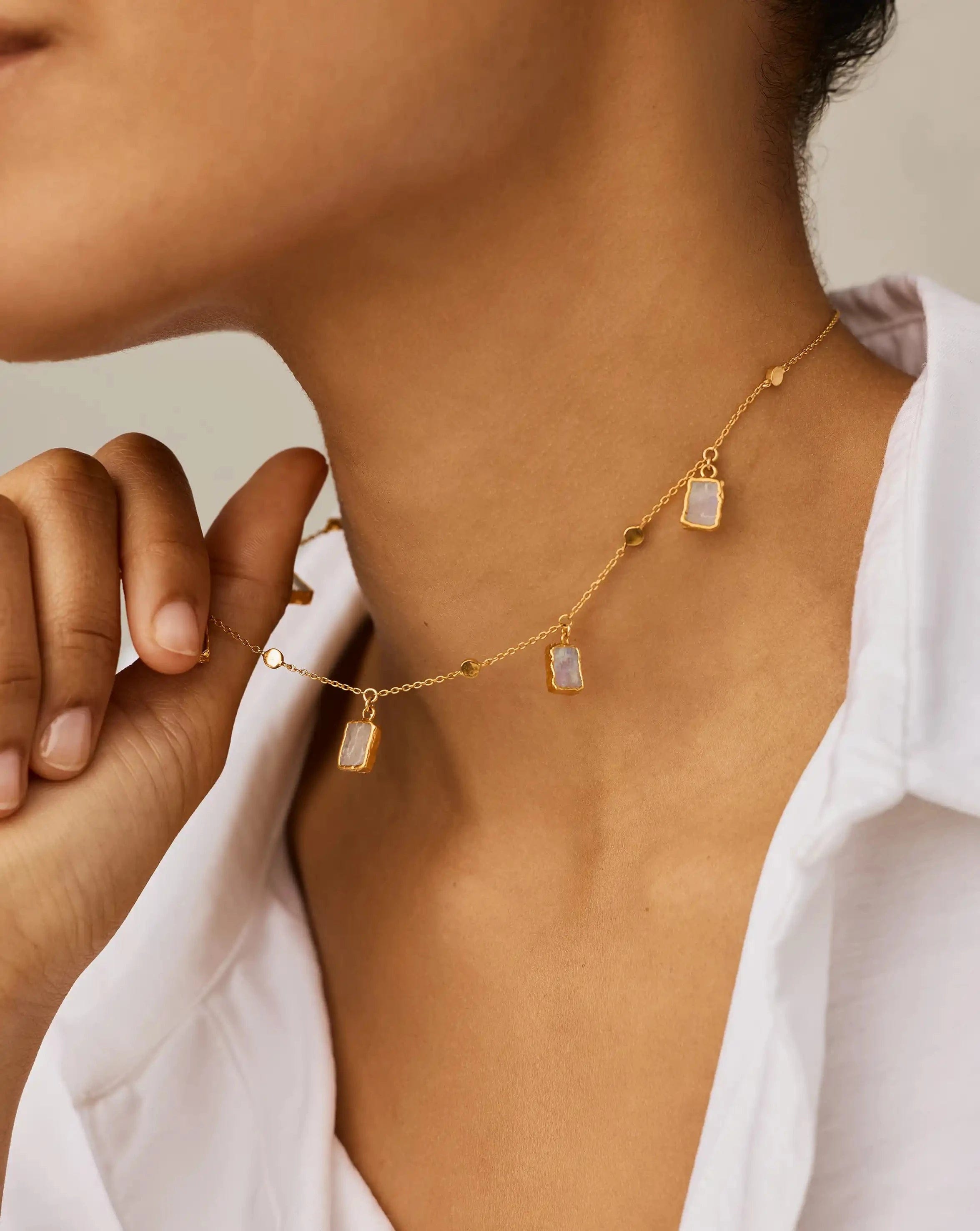 Missoma Lena Charm Choker | 18ct Gold Plated/Rainbow Moonstone