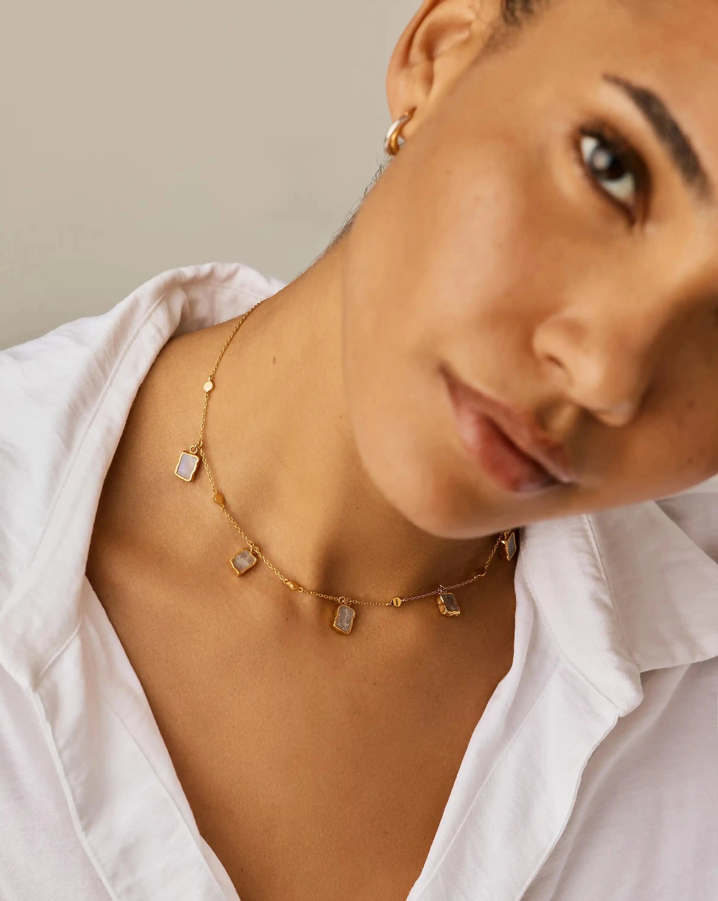Missoma Lena Charm Choker | 18ct Gold Plated/Rainbow Moonstone